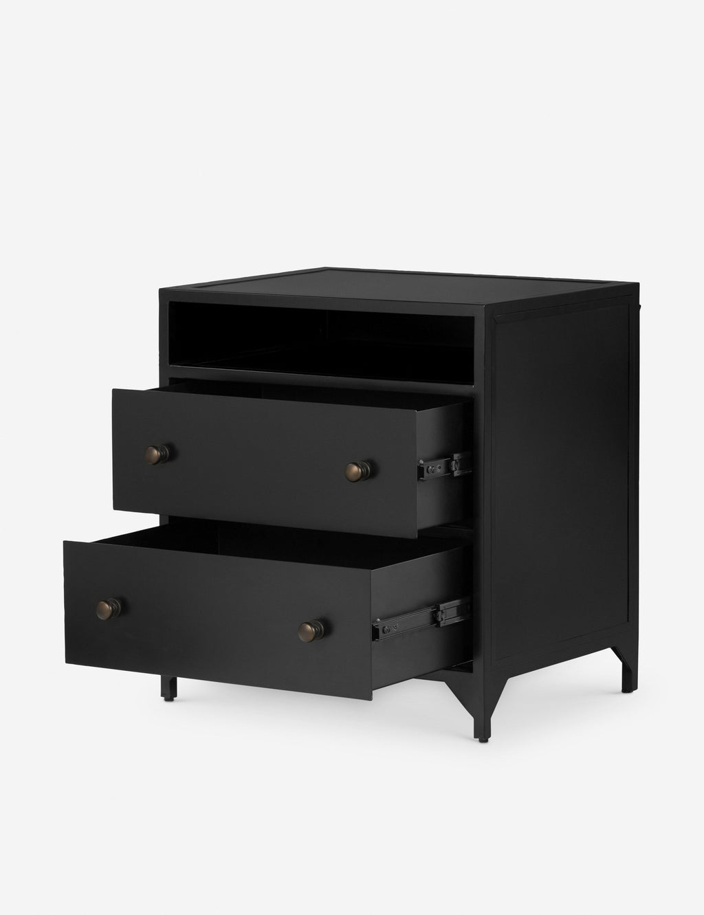 Table de chevet à 2 tiroirs - Parfaite pour les chambres d'inspiration industrielle, cette table de chevet apporte une touche sophistiquée grâce à ses poignées de tiroir rondes qui ajoutent un