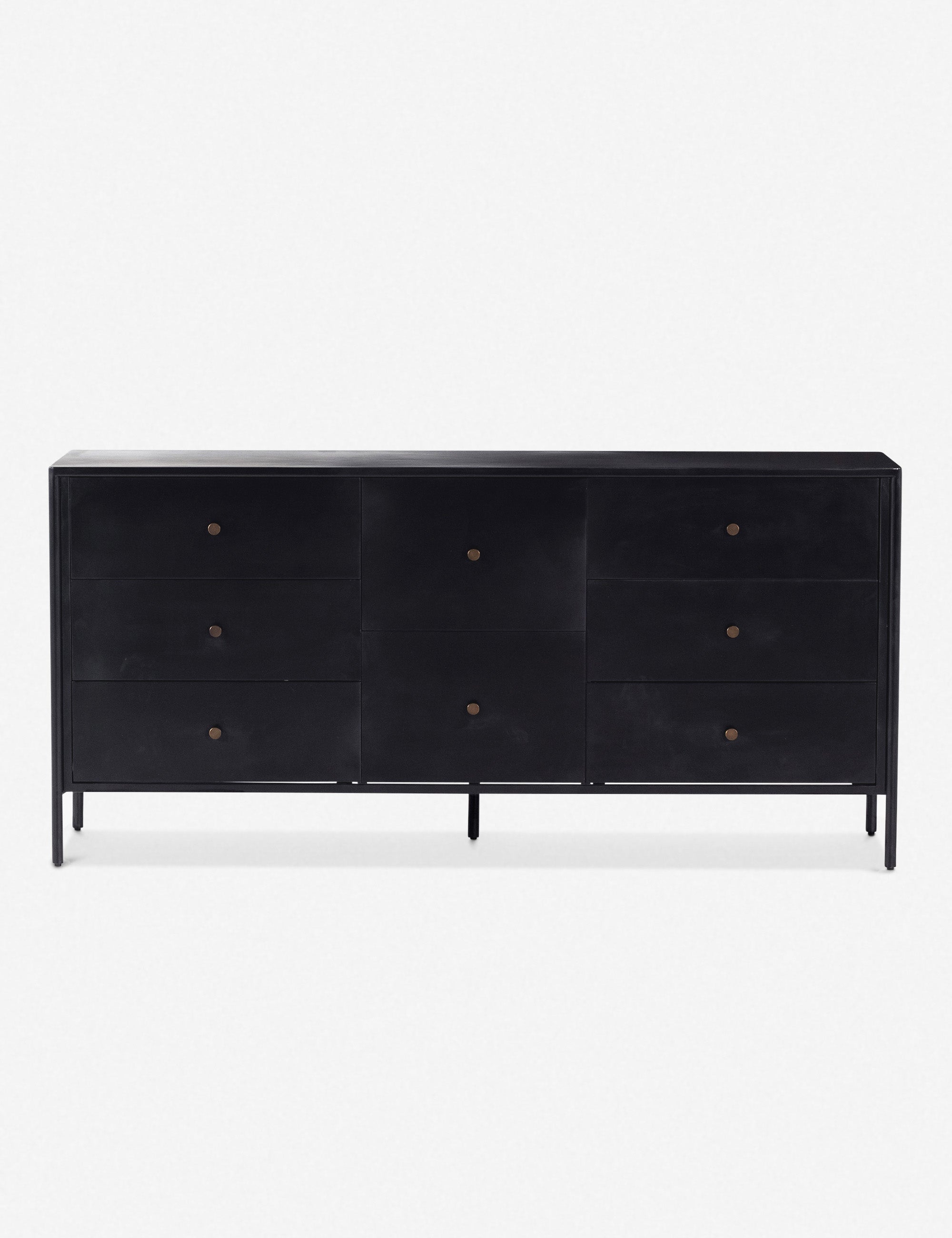 Commode 8 tiroirs - Fer finition noire, au profil épuré, et dotée de ferrures en bronze pour un look industriel propre et soigné avec