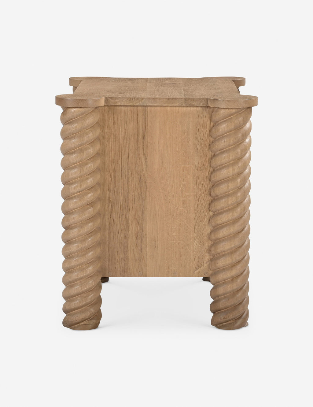 Table de chevet à 2 tiroirs - Cette table de chevet est une réinterprétation contemporaine de l'esthétique classique, se distinguant par ses pieds tournés complexes et
