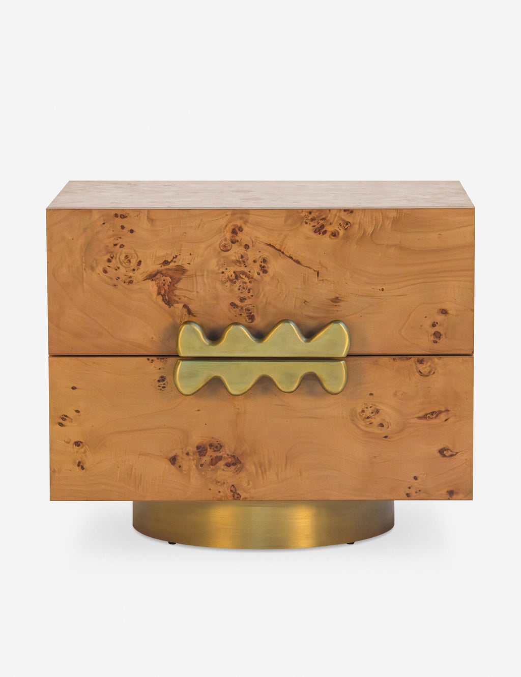 Table de chevet - Le bois de loupe apporte du caractère à cette table de chevet moderne.