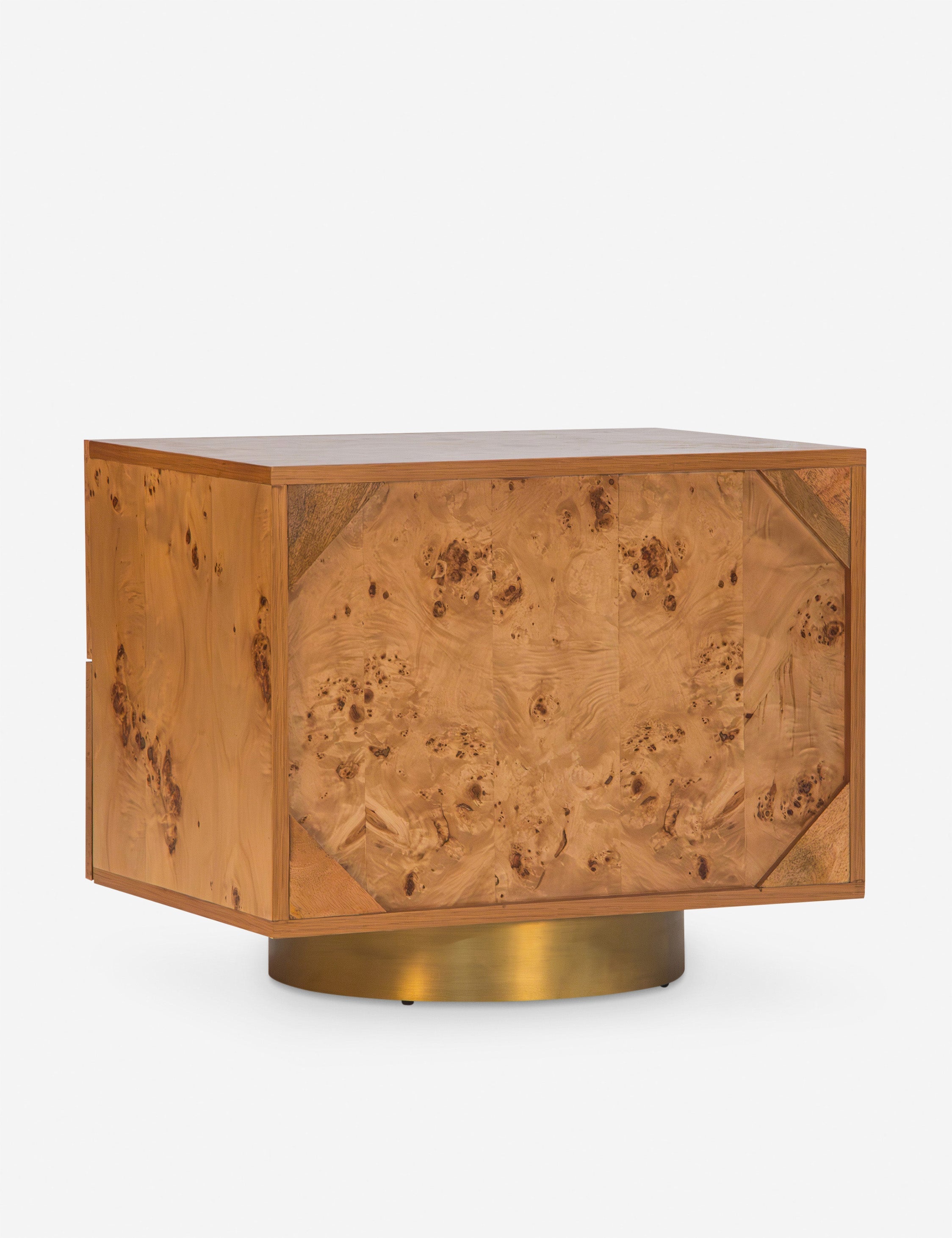 Table de chevet - Le bois de loupe apporte du caractère à cette table de chevet moderne.