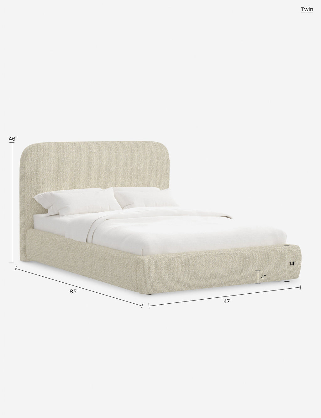 Lit plateforme haut - Un design épuré et une tête de lit arrondie confèrent une touche de douceur à ce cadre de lit tapissé