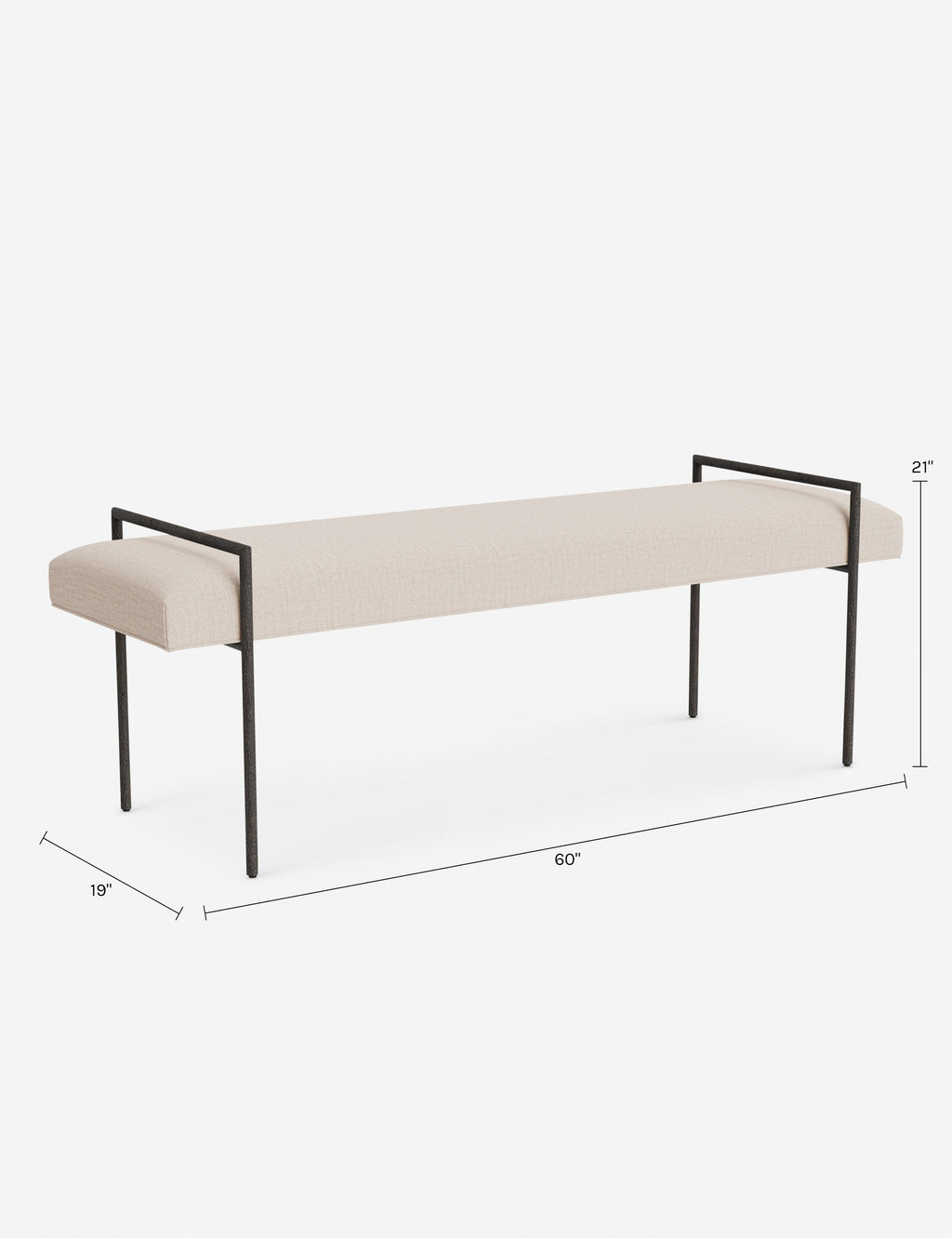 Banc - Une assise fine rembourrée repose sur un cadre métallique épuré, conférant à ce banc un profil net et architectural