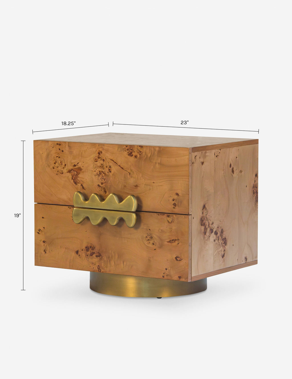 Table de chevet - Le bois de loupe apporte du caractère à cette table de chevet moderne.