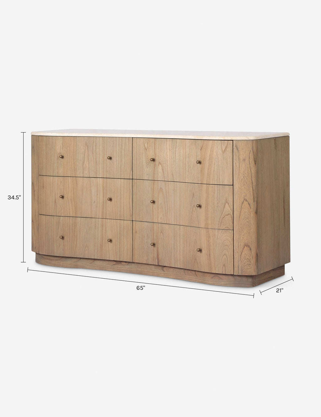 Commode à 6 tiroirs - Cette commode large apporte des formes sculpturales et une texture organique à la chambre à coucher