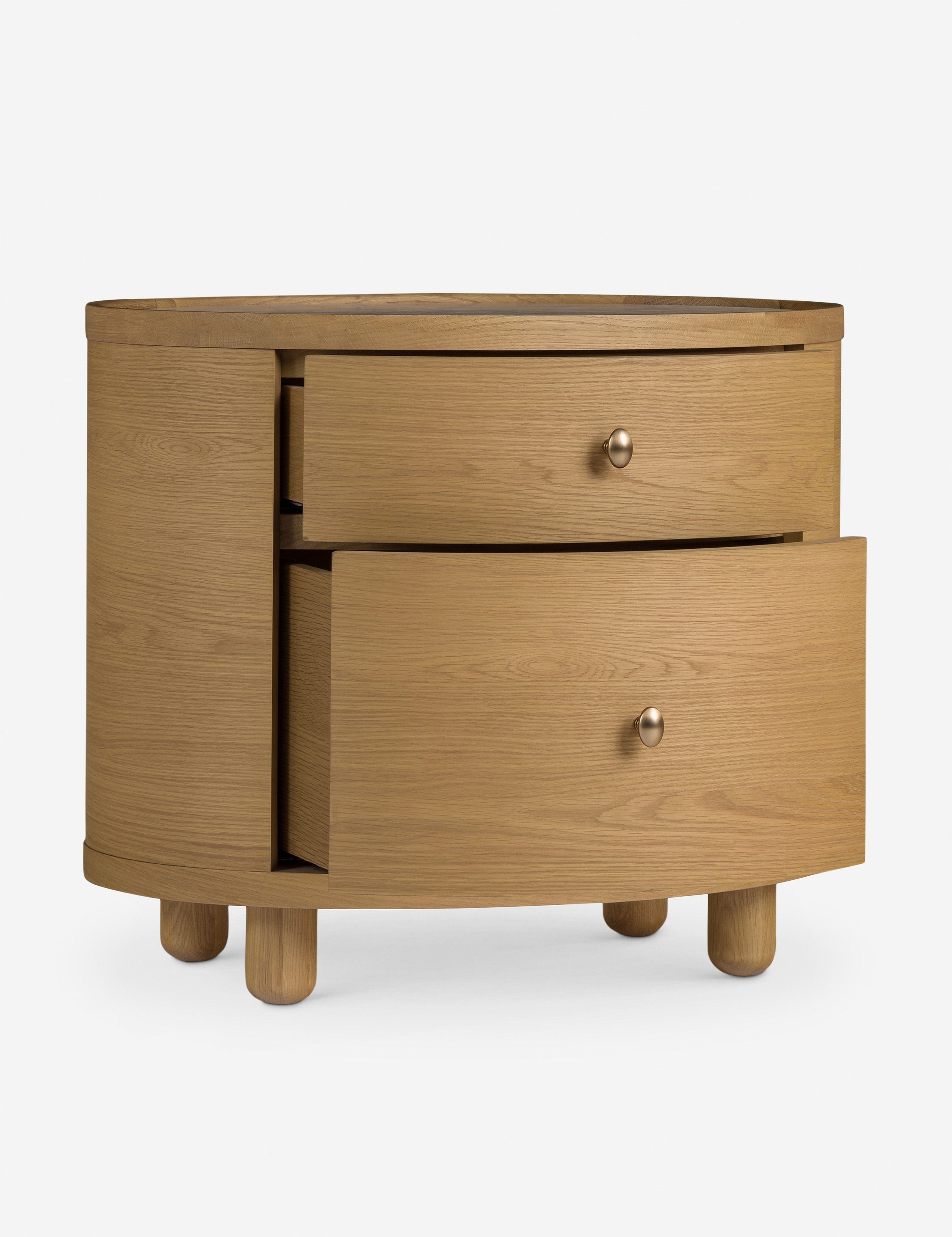 Table d'appoint - La table d'appoint Laguna présente un boîtier ovale aux lignes épurées reposant sur des pieds boules pour un impact discret en chêne