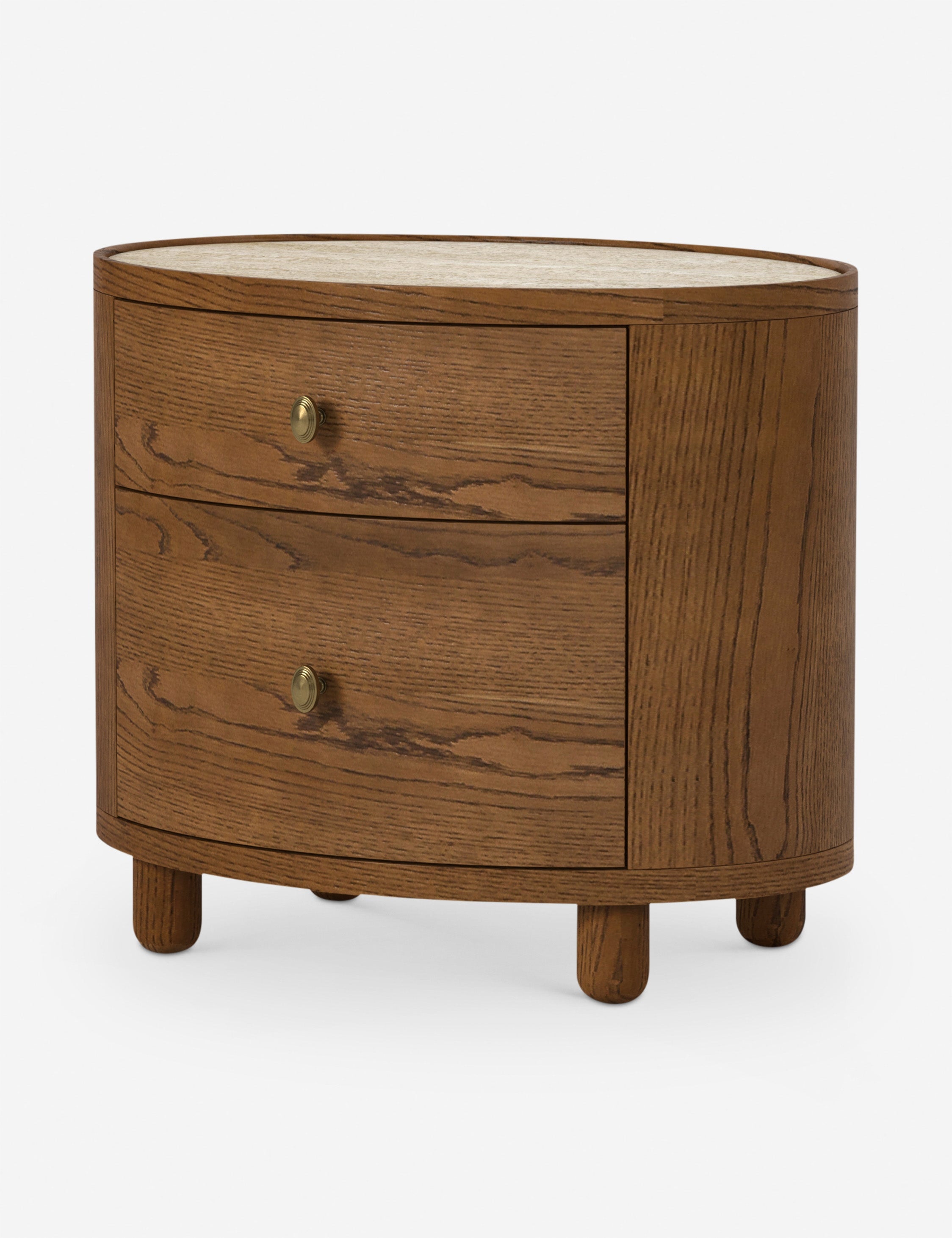 Table d'appoint - La table d'appoint Laguna présente un boîtier ovale aux lignes épurées reposant sur des pieds boules pour un impact discret en chêne