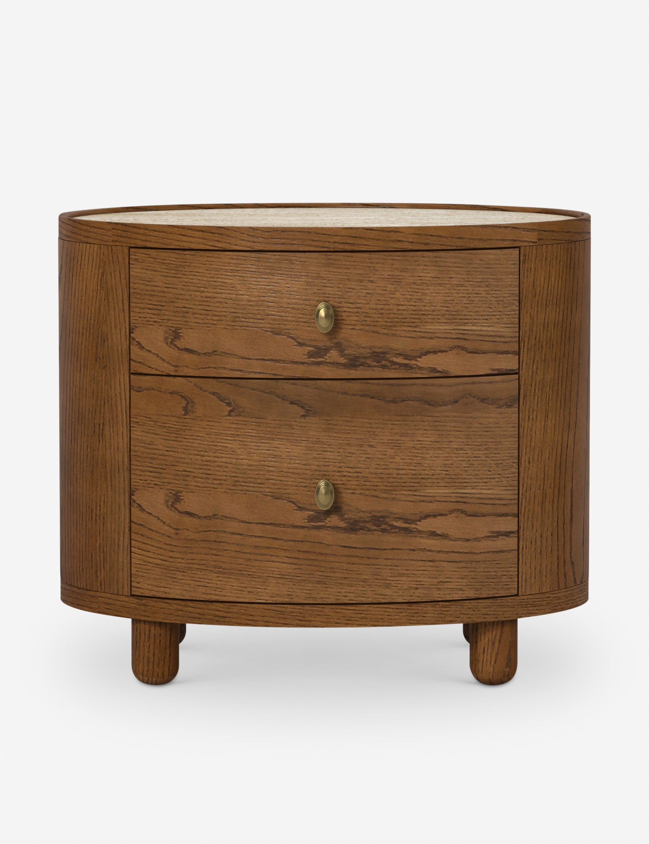 Table d'appoint - La table d'appoint Laguna présente un boîtier ovale aux lignes épurées reposant sur des pieds boules pour un impact discret en chêne