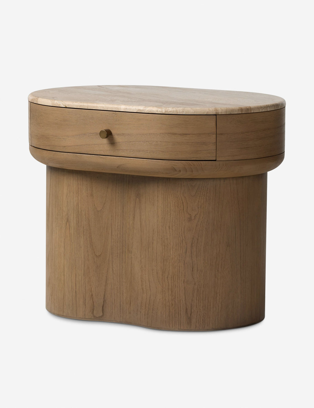 Table de chevet - Son bois chaud, ses courbes douces et son dessus en marbre crème confèrent instantanément à la table de chevet une touche d'élégance.