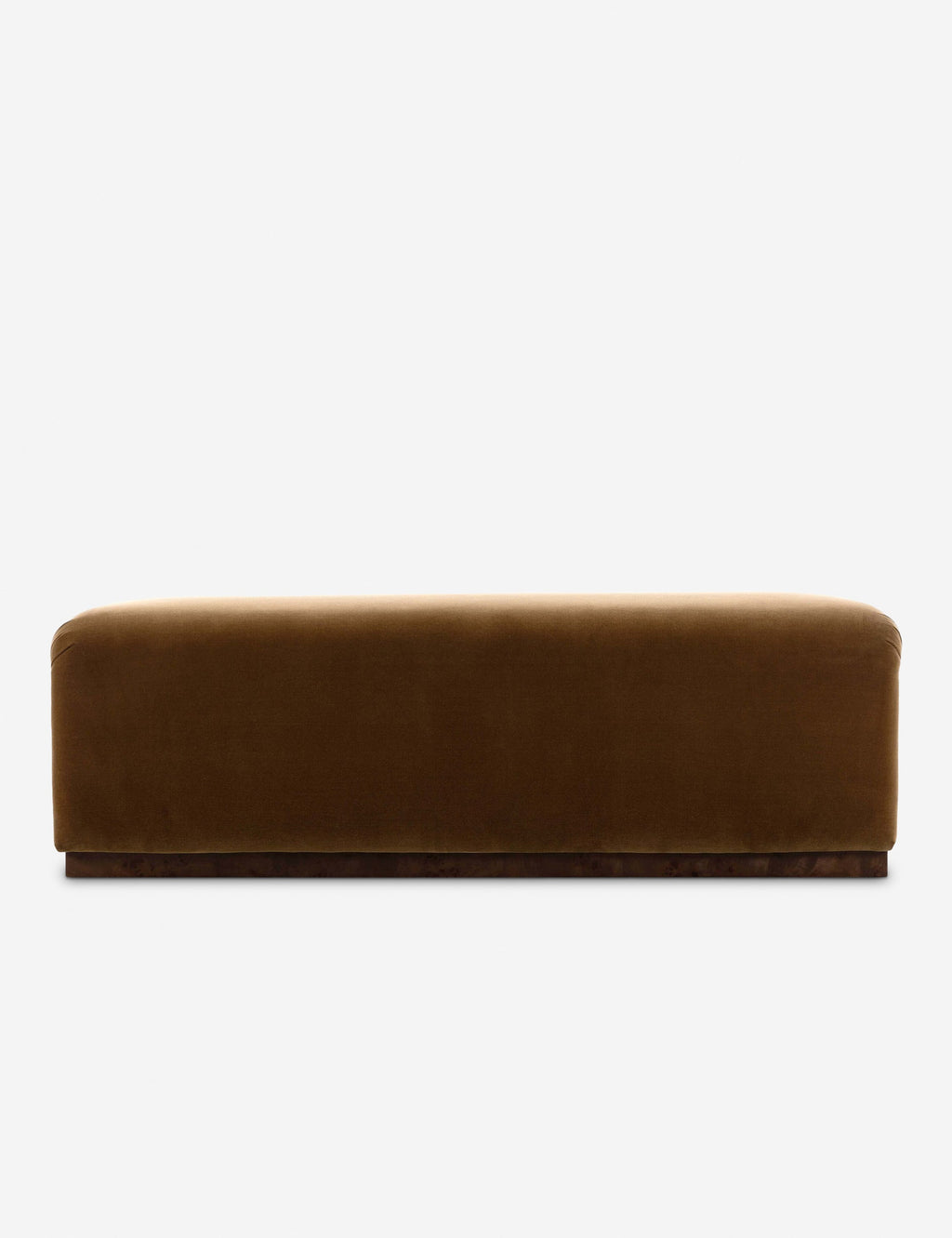 Banc - Un velours couleur moutarde profonde et du bois de loupe teinté foncé confèrent au banc d'appoint son aspect riche et luxueux.