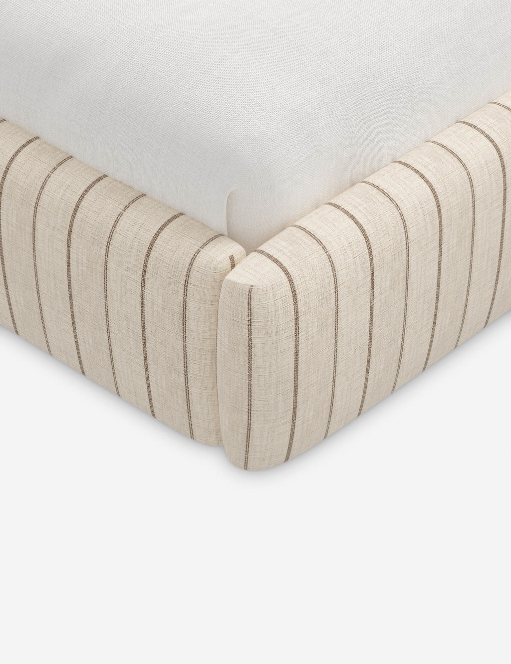 Lit plateforme haut - Un design épuré et une tête de lit arrondie confèrent une touche de douceur à ce cadre de lit tapissé