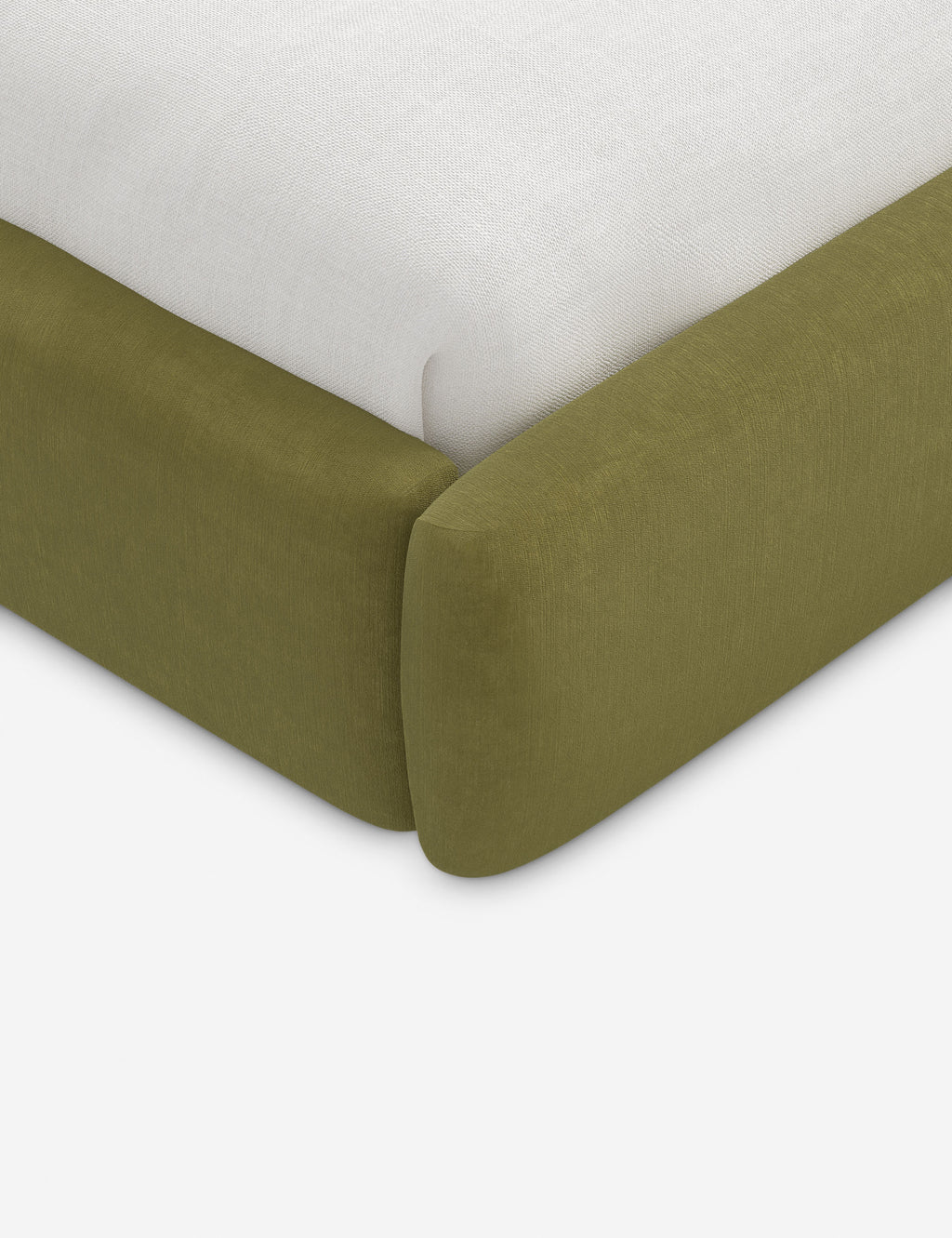 Lit plateforme haut - Un design épuré et une tête de lit arrondie confèrent une touche de douceur à ce cadre de lit tapissé