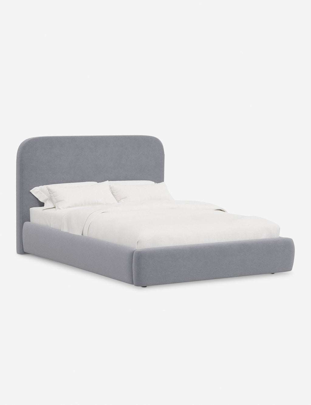 Lit plateforme haut - Un design épuré et une tête de lit arrondie confèrent une touche de douceur à ce cadre de lit tapissé
