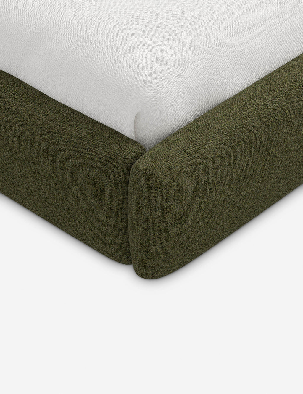 Lit plateforme haut - Un design épuré et une tête de lit arrondie confèrent une touche de douceur à ce cadre de lit tapissé