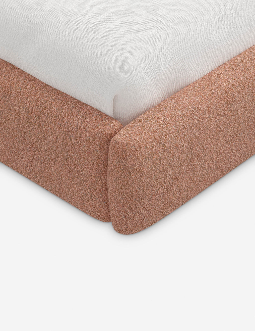 Lit plateforme haut - Un design épuré et une tête de lit arrondie confèrent une touche de douceur à ce cadre de lit tapissé
