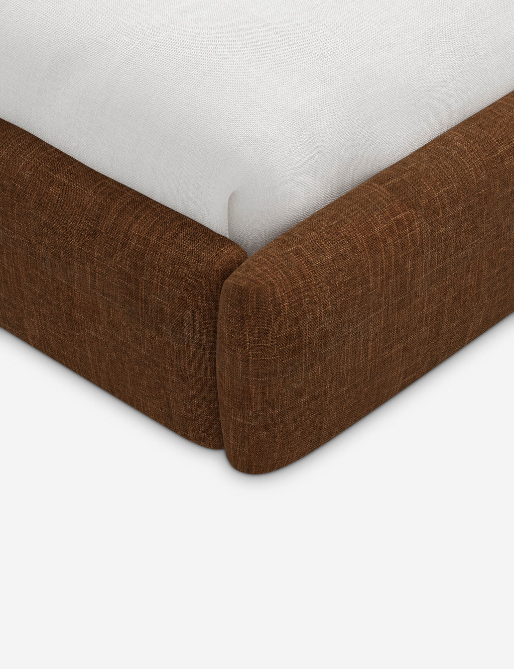 Lit plateforme haut - Un design épuré et une tête de lit arrondie confèrent une touche de douceur à ce cadre de lit tapissé