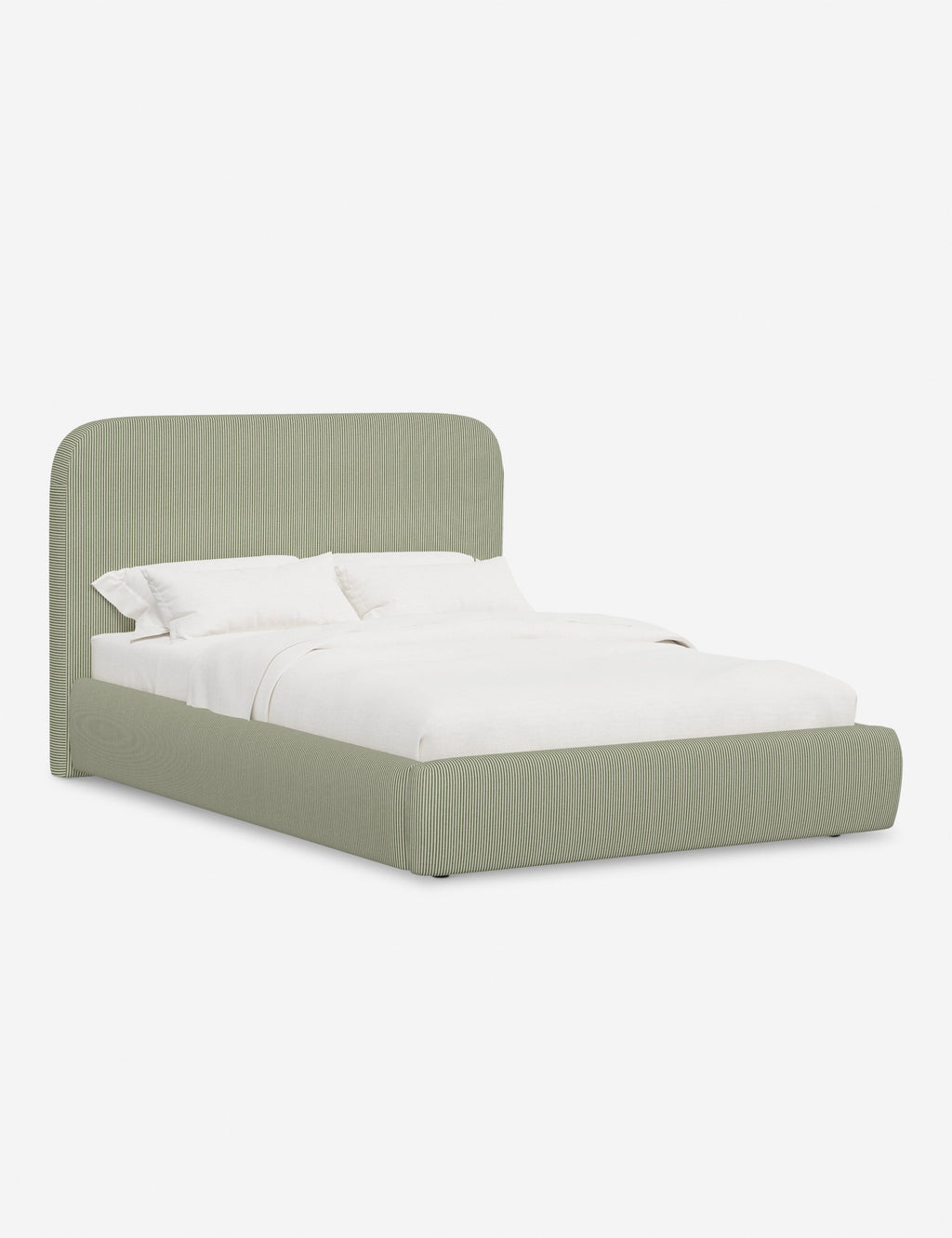 Lit plateforme haut - Un design épuré et une tête de lit arrondie confèrent une touche de douceur à ce cadre de lit tapissé
