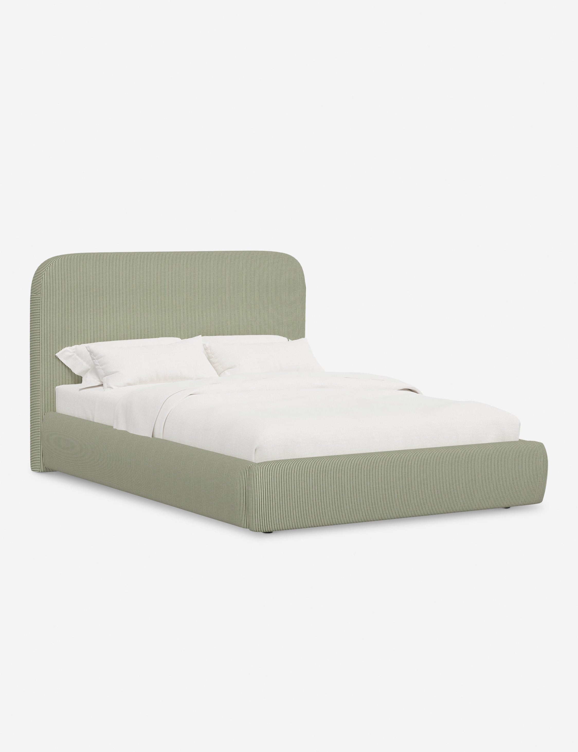 Lit plateforme haut - Un design épuré et une tête de lit arrondie confèrent une touche de douceur à ce cadre de lit tapissé