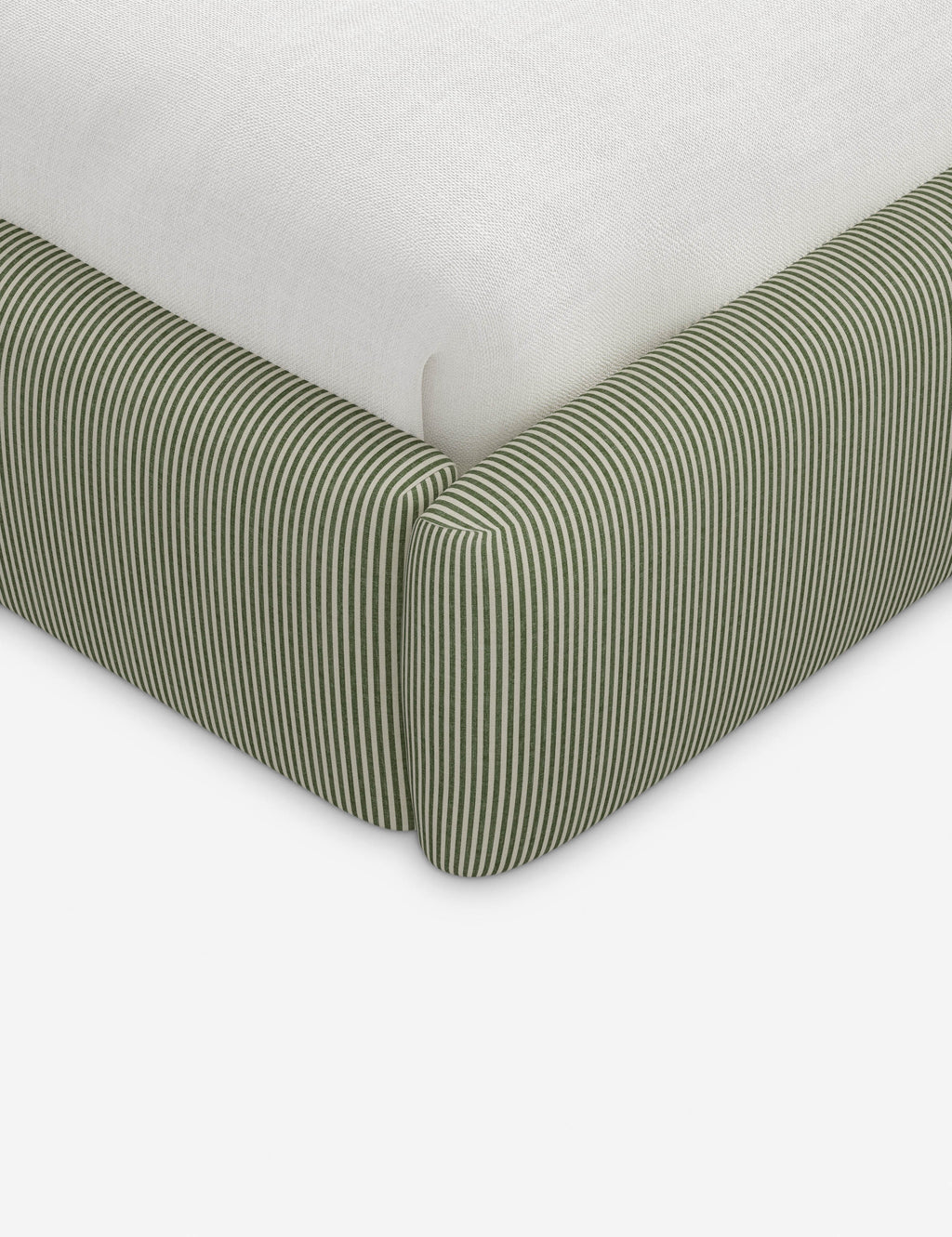 Lit plateforme haut - Un design épuré et une tête de lit arrondie confèrent une touche de douceur à ce cadre de lit tapissé