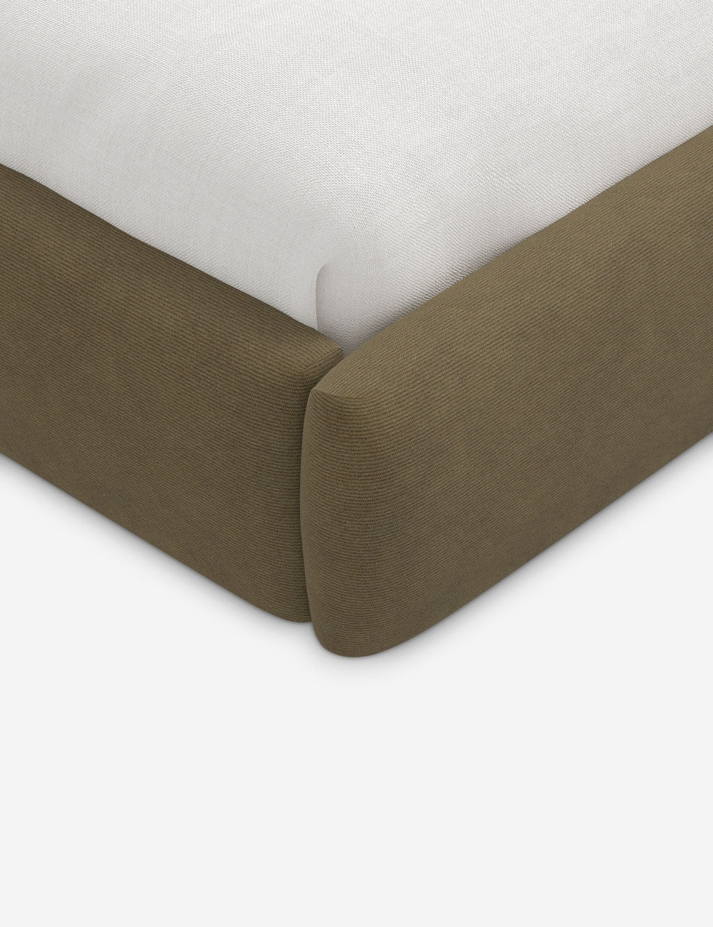 Lit plateforme haut - Un design épuré et une tête de lit arrondie confèrent une touche de douceur à ce cadre de lit tapissé