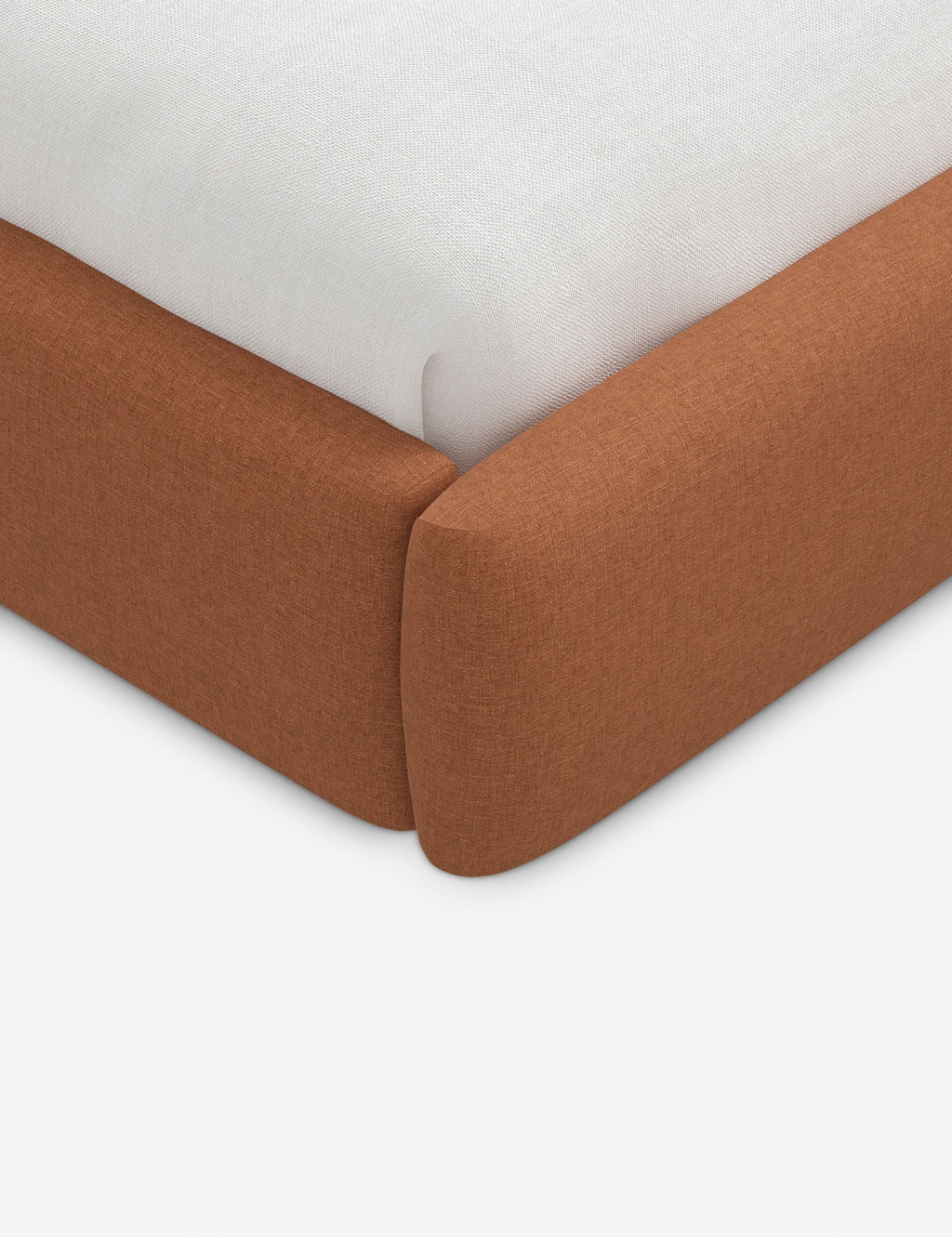 Lit plateforme haut - Un design épuré et une tête de lit arrondie confèrent une touche de douceur à ce cadre de lit tapissé