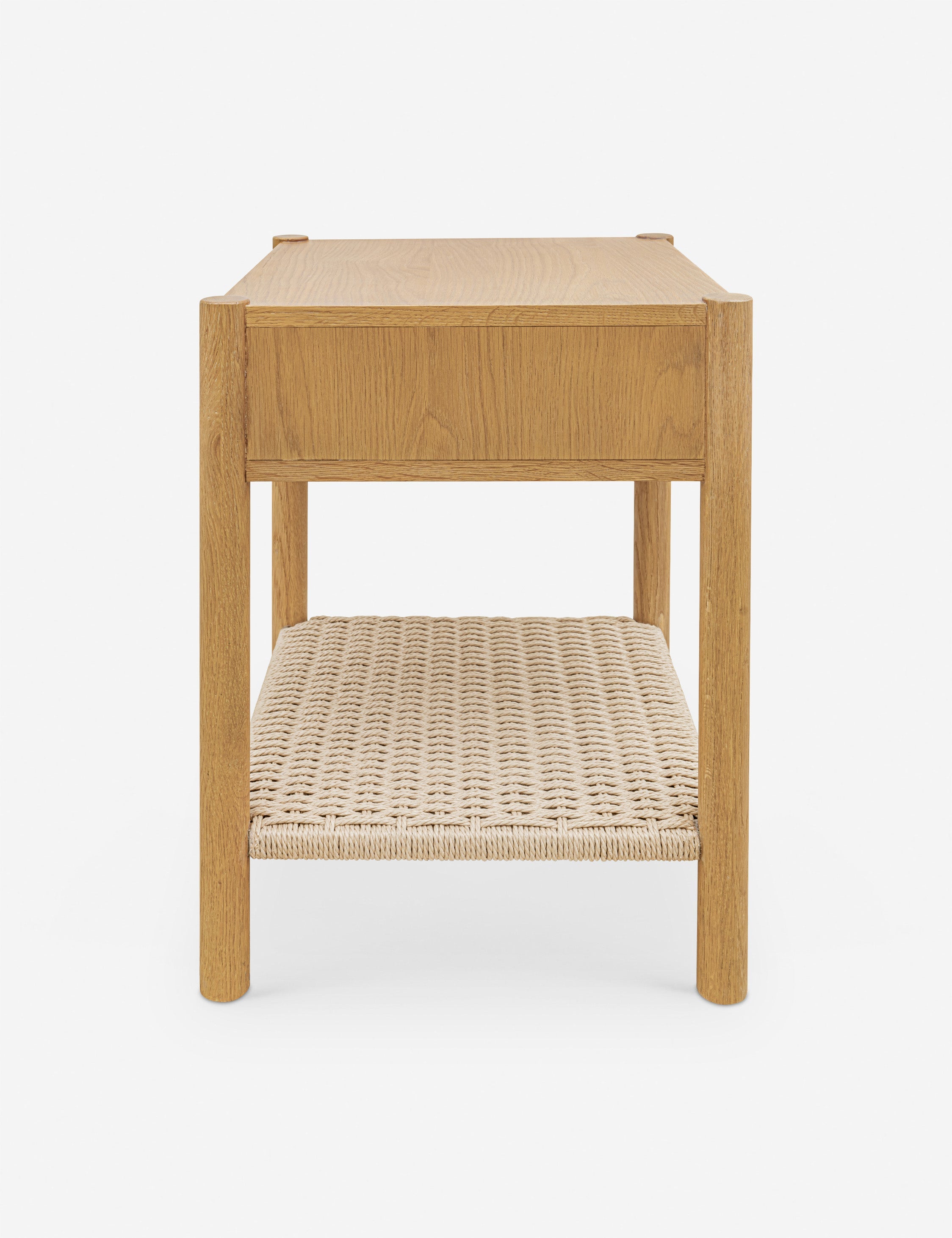 Table de chevet - La table de chevet offre une interprétation raffinée des textures naturelles avec une étagère en corde de papier tressée à la main sous un simple cadre en chêne