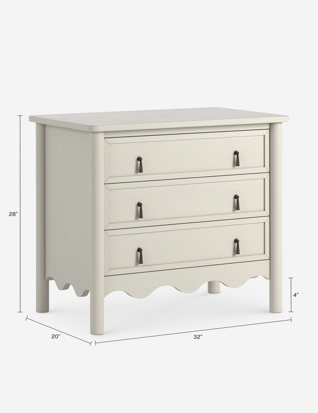 Table de chevet à 3 tiroirs - allie des détails classiques à une silhouette légèrement ajustée