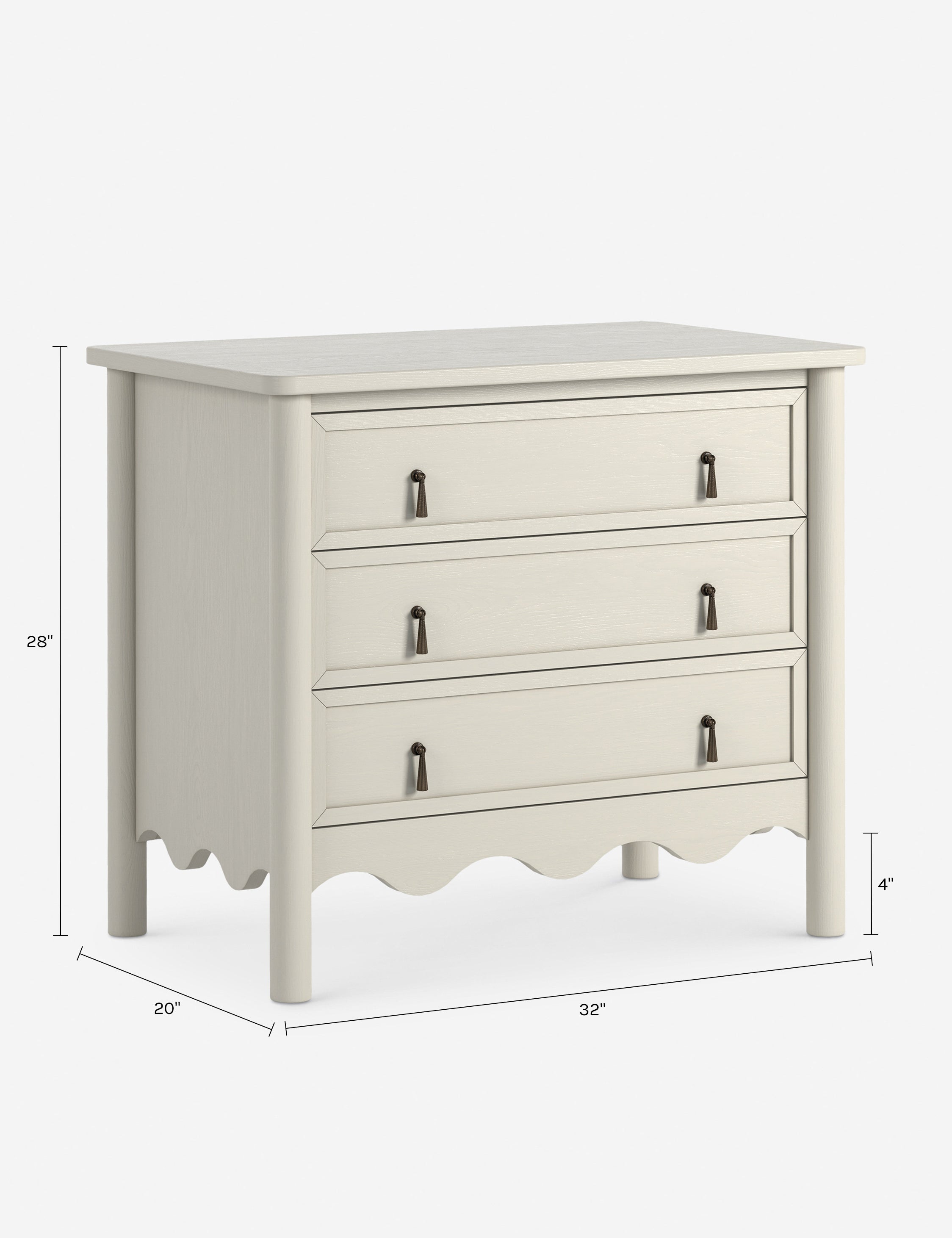 Table de chevet à 3 tiroirs - allie des détails classiques à une silhouette légèrement ajustée