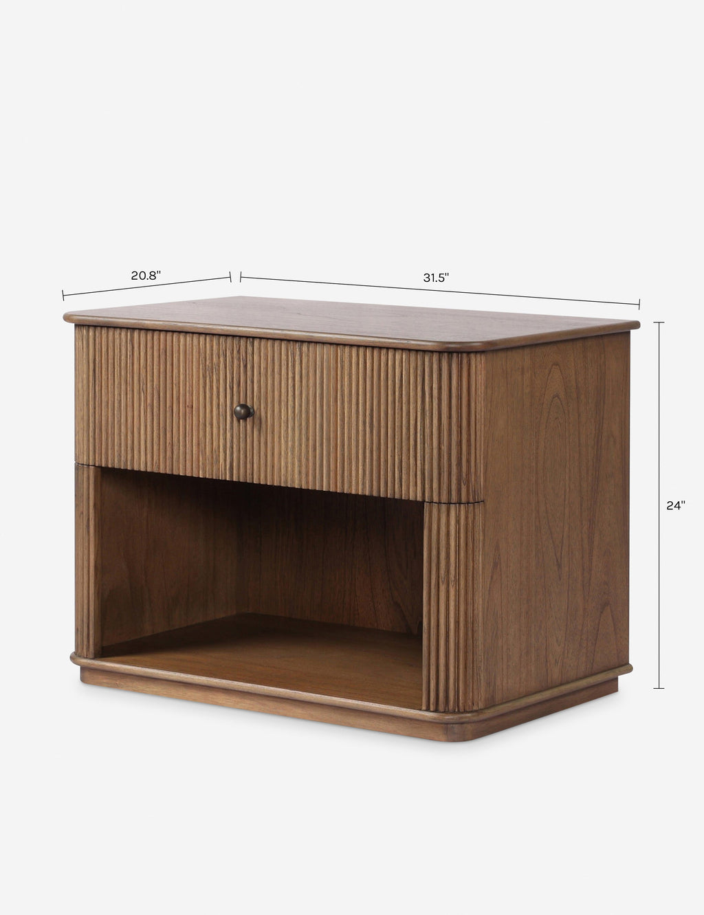 Table de chevet - La table de chevet offre une finition texturée rehaussée de détails cannelés et d'un piètement plinthe au sol