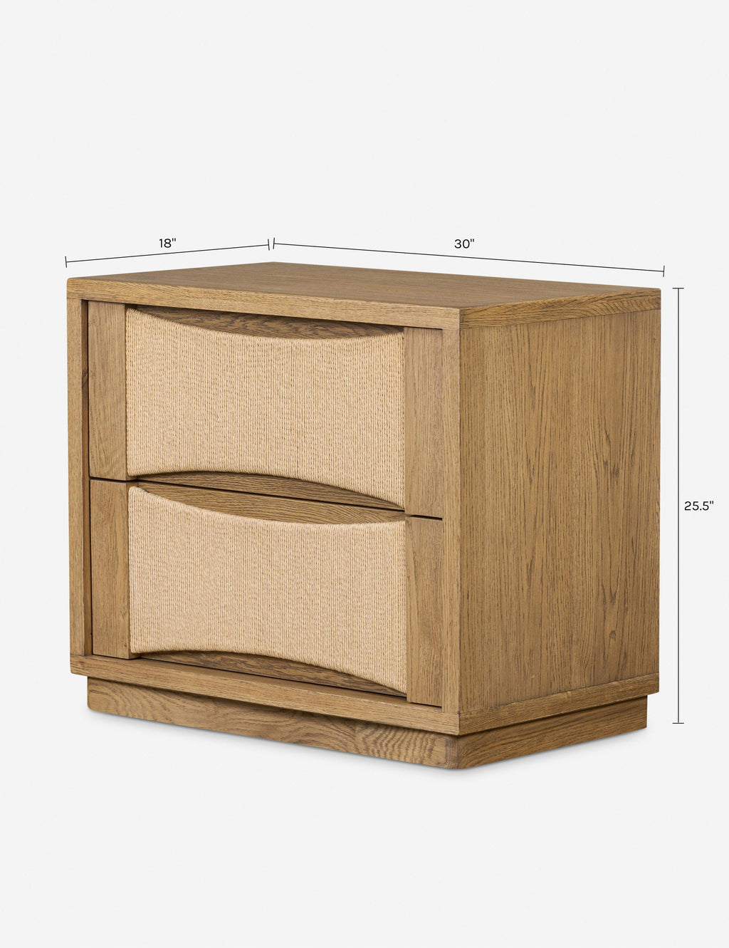 Table de chevet - Le cadre en chêne chaud et les façades de tiroirs tressées ajoutent de la profondeur et une texture naturelle à la table de chevet
