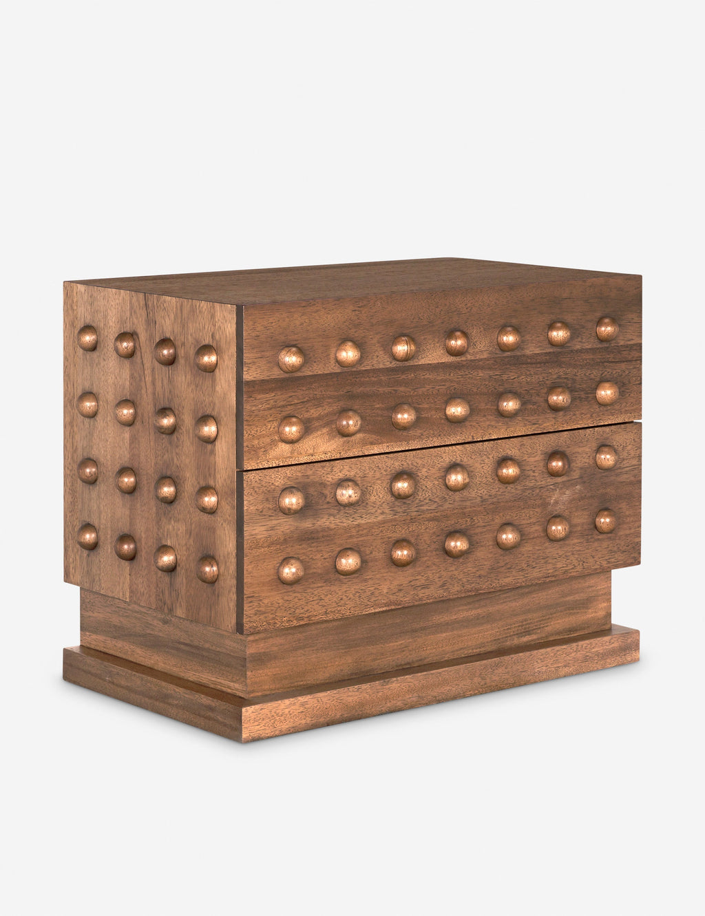 Commode - associe des détails géométriques audacieux à une riche finition noyer, offrant une approche distinctive du