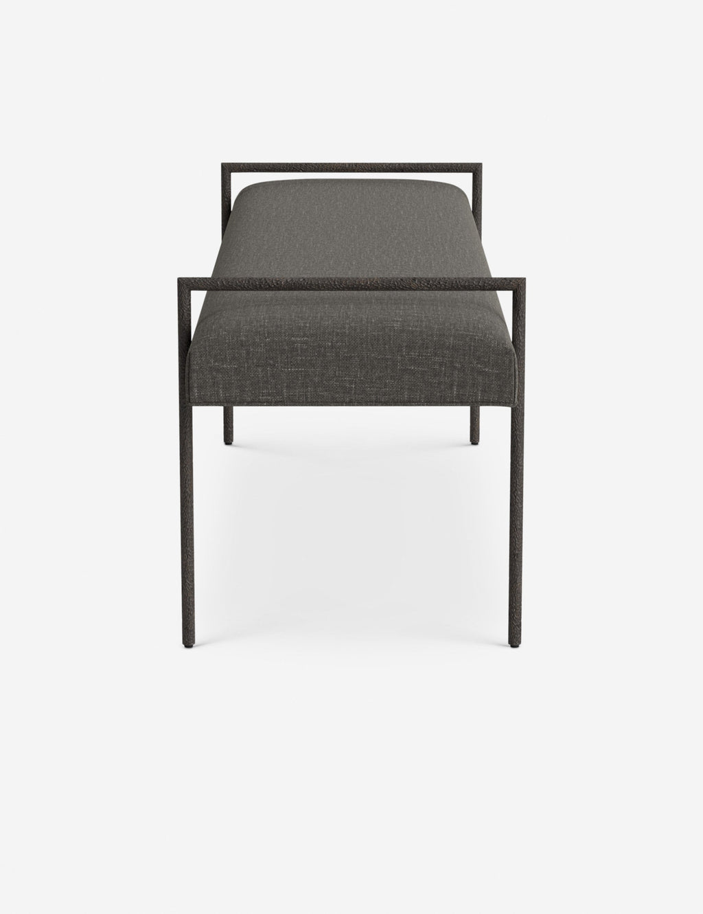 Banc - Une assise fine rembourrée repose sur un cadre métallique épuré, conférant à ce banc un profil net et architectural