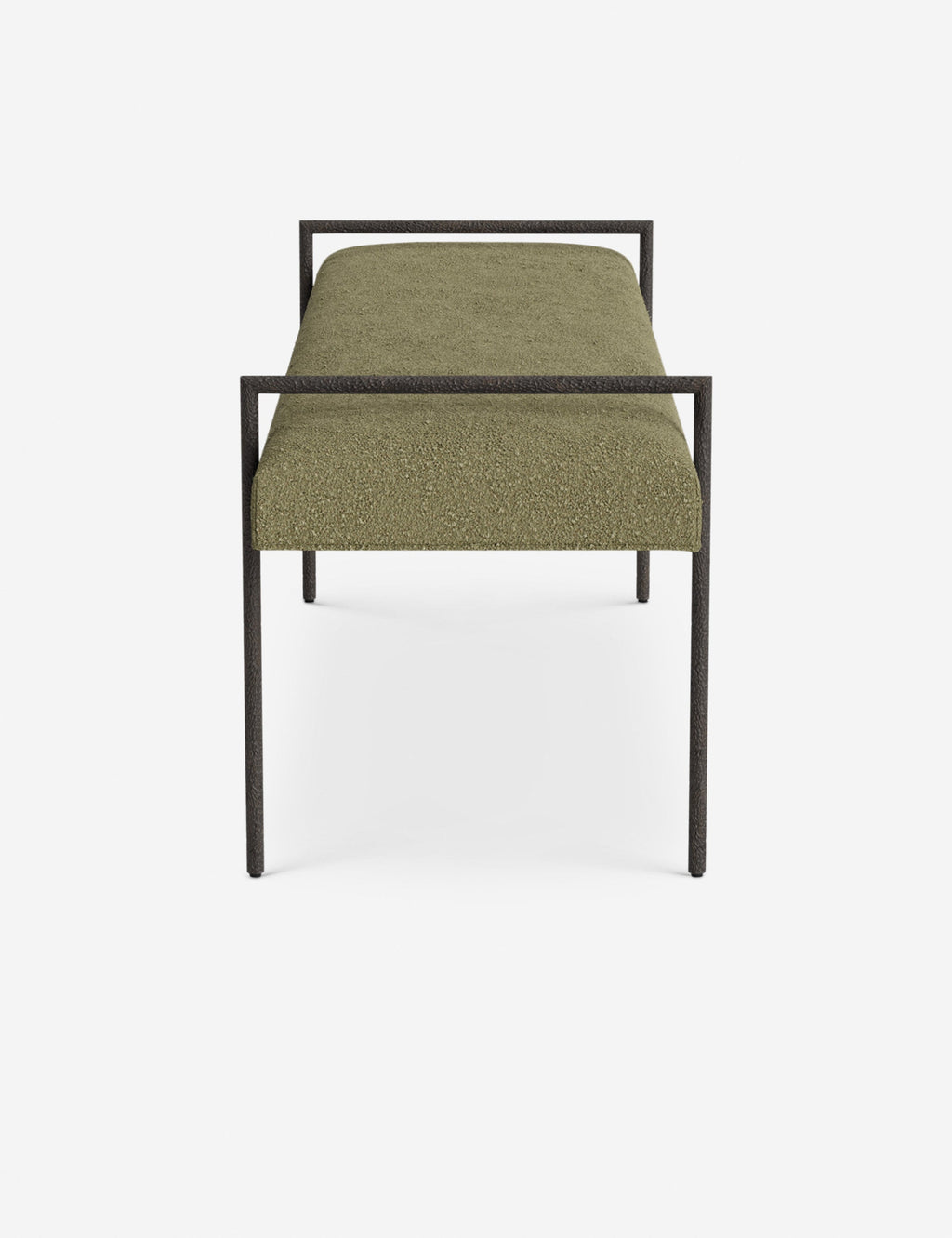 Banc - Une assise fine rembourrée repose sur un cadre métallique épuré, conférant à ce banc un profil net et architectural