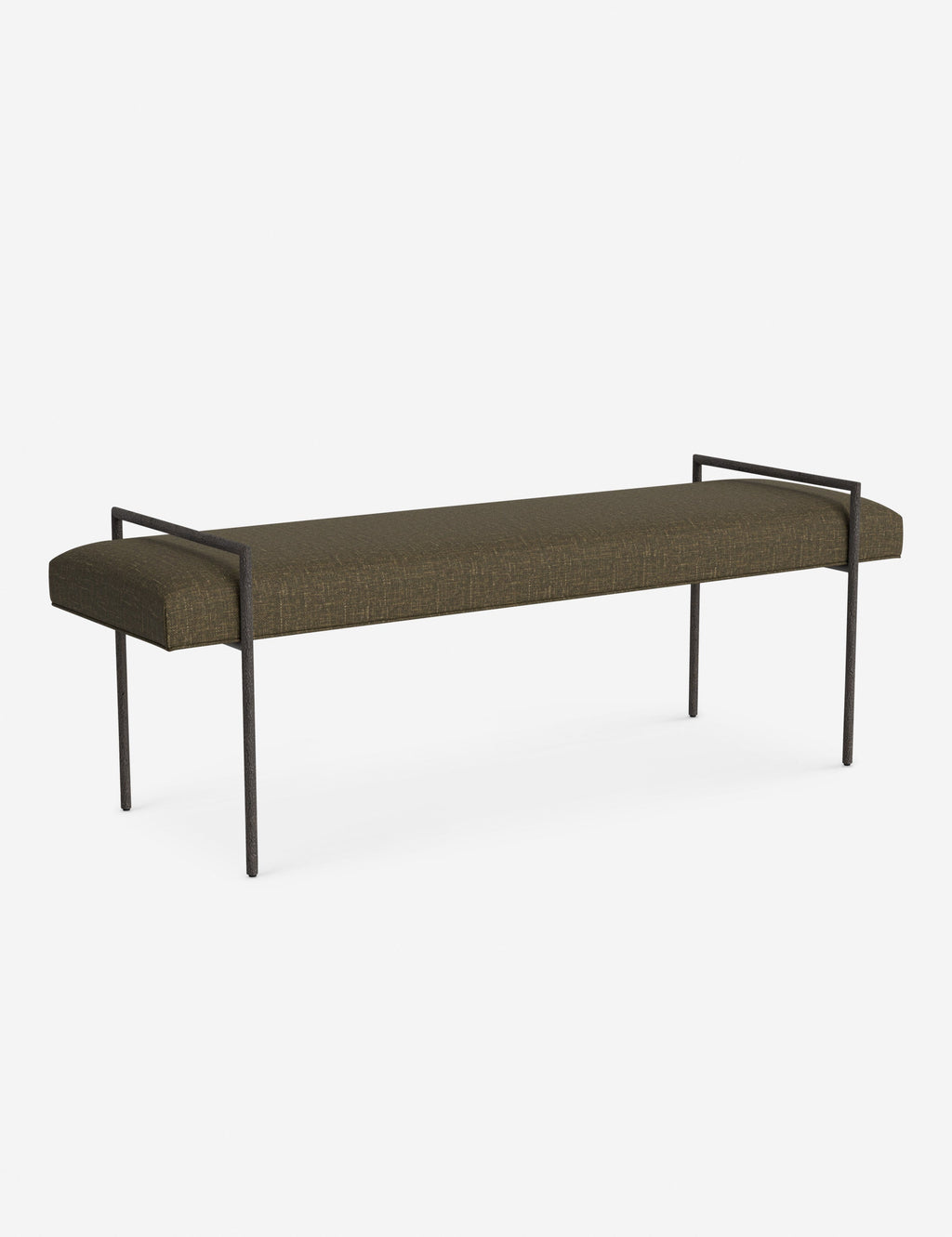 Banc - Une assise fine rembourrée repose sur un cadre métallique épuré, conférant à ce banc un profil net et architectural