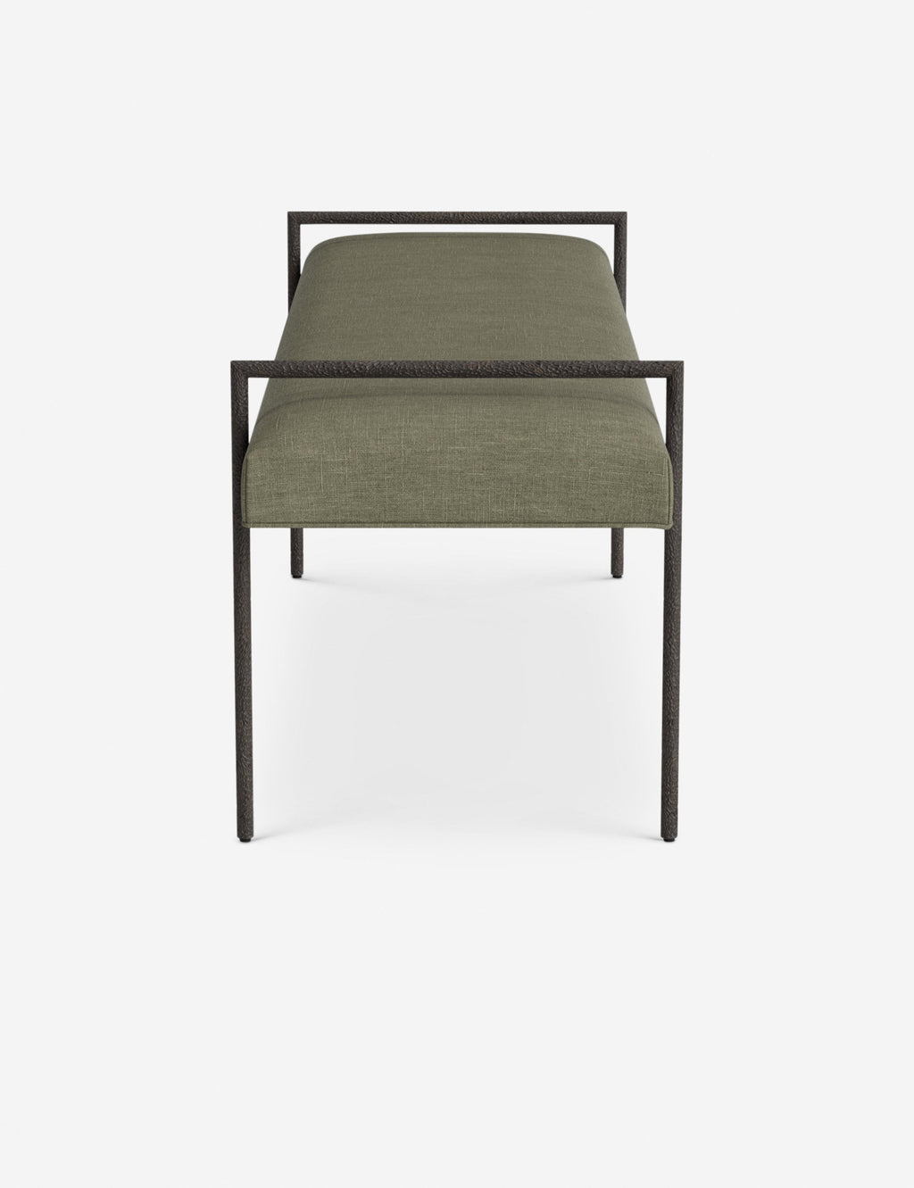 Banc - Une assise fine rembourrée repose sur un cadre métallique épuré, conférant à ce banc un profil net et architectural