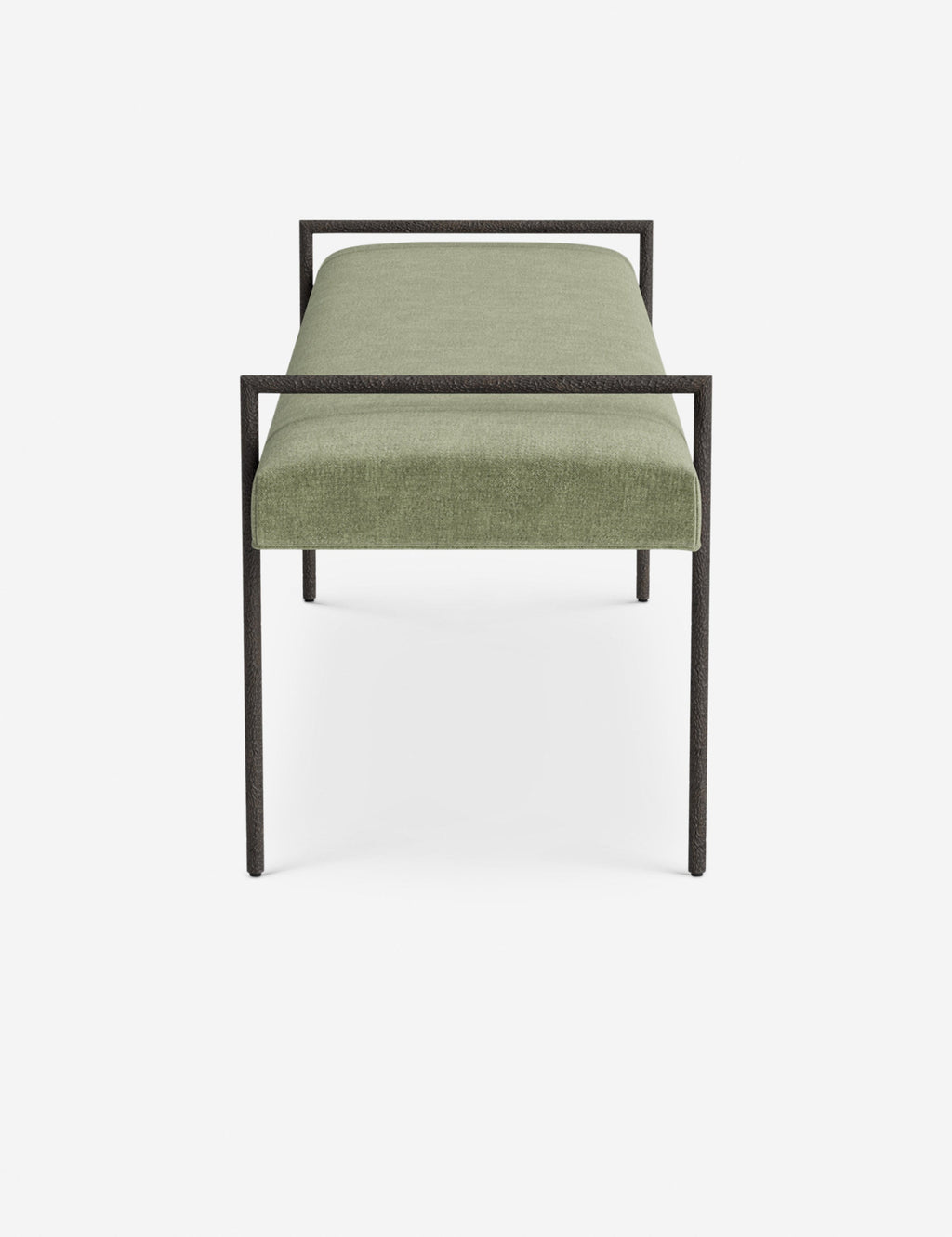 Banc - Une assise fine rembourrée repose sur un cadre métallique épuré, conférant à ce banc un profil net et architectural