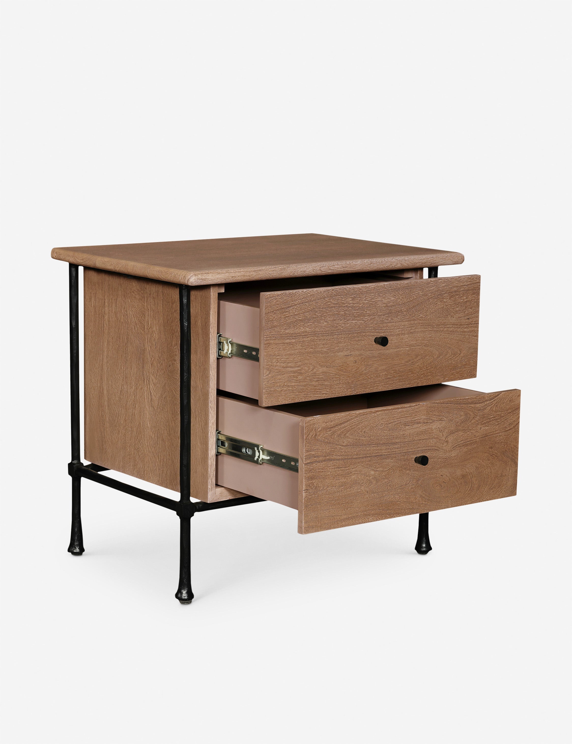 Table de chevet - La table de chevet Adley associe les tons chaleureux du bois veiné à une base métallique élégante pour un look qui équilibre charme rustique et touche industrielle.