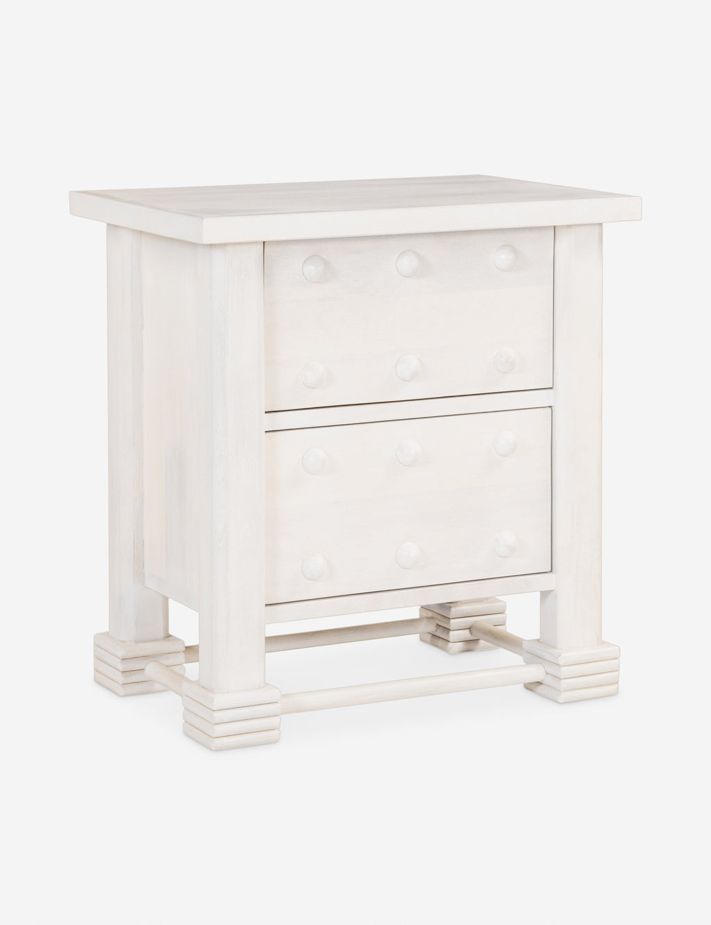 Table de chevet - La table de chevet présente une silhouette trapue de style français et des motifs de boutons.