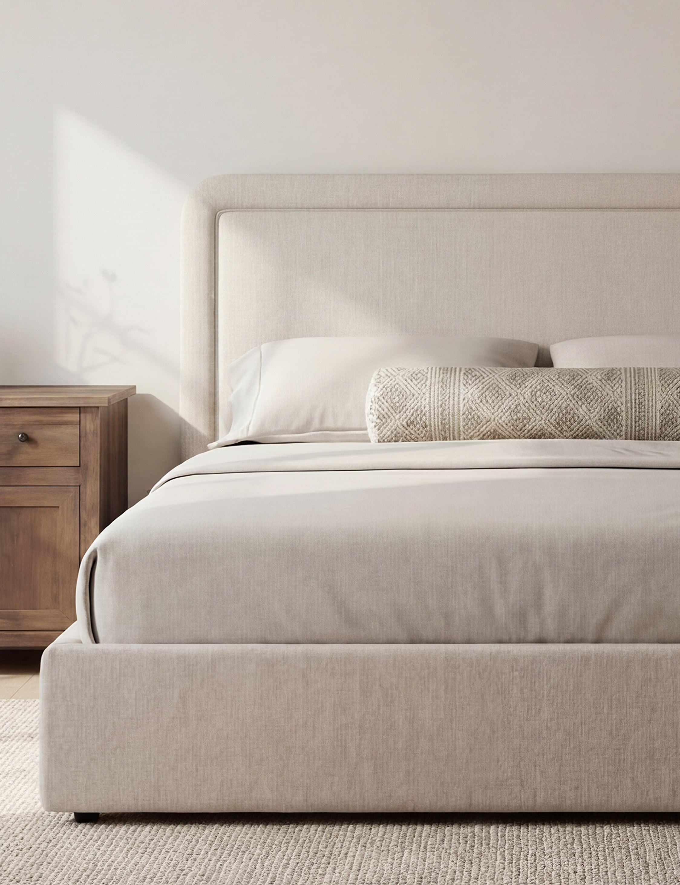Lit - Le lit associe un cadre aux courbes douces à des passepoils pour un look épuré et sophistiqué