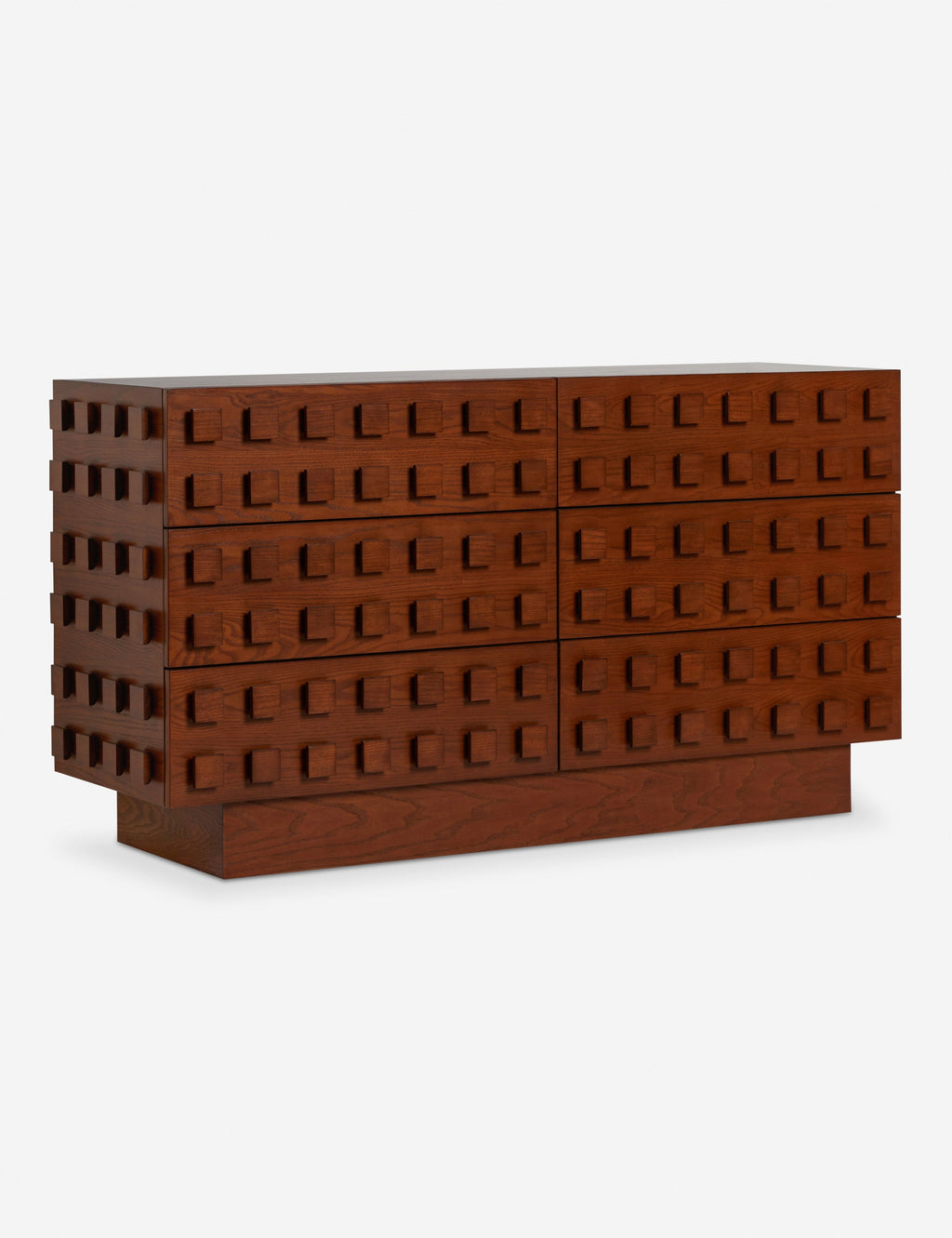 Commode à 6 tiroirs - joue avec la répétition et la dimension pour créer un profil saisissant en bois
