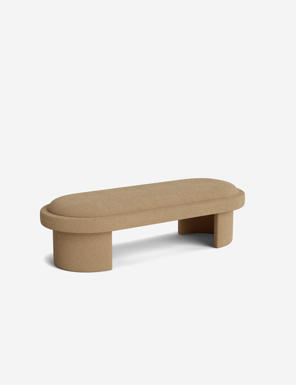 Banc - Une simplicité sculpturale définit le banc, dont l'assise capitonnée et les pieds incurvés offrent un moment d'architecture discrète