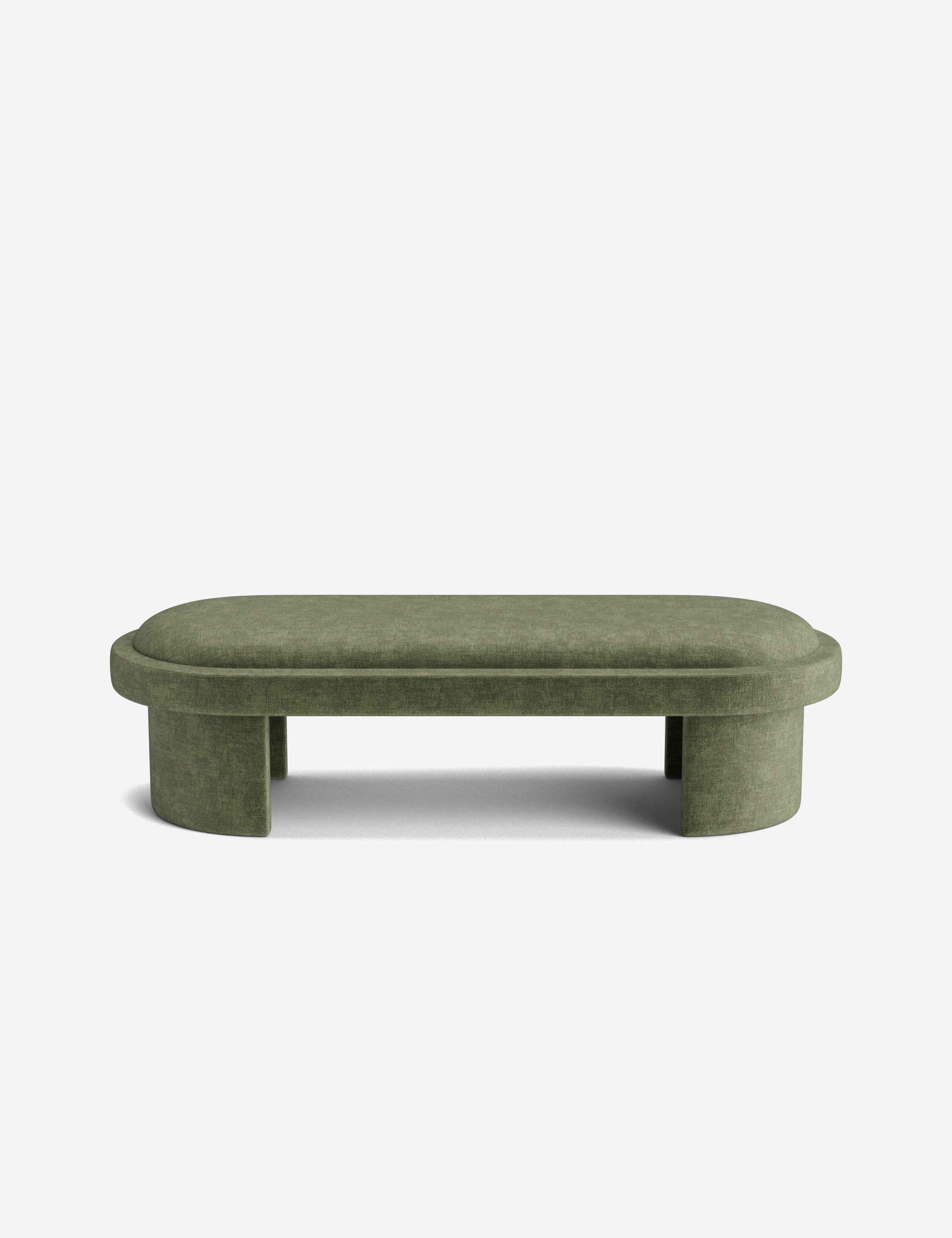 Banc - Une simplicité sculpturale définit le banc, dont l'assise capitonnée et les pieds incurvés offrent un moment d'architecture discrète