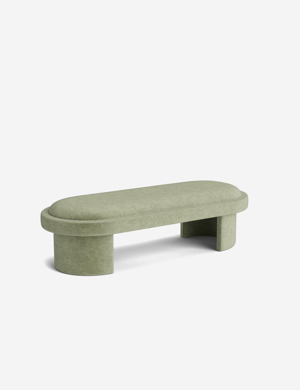 Banc - Une simplicité sculpturale définit le banc, dont l'assise capitonnée et les pieds incurvés offrent un moment d'architecture discrète