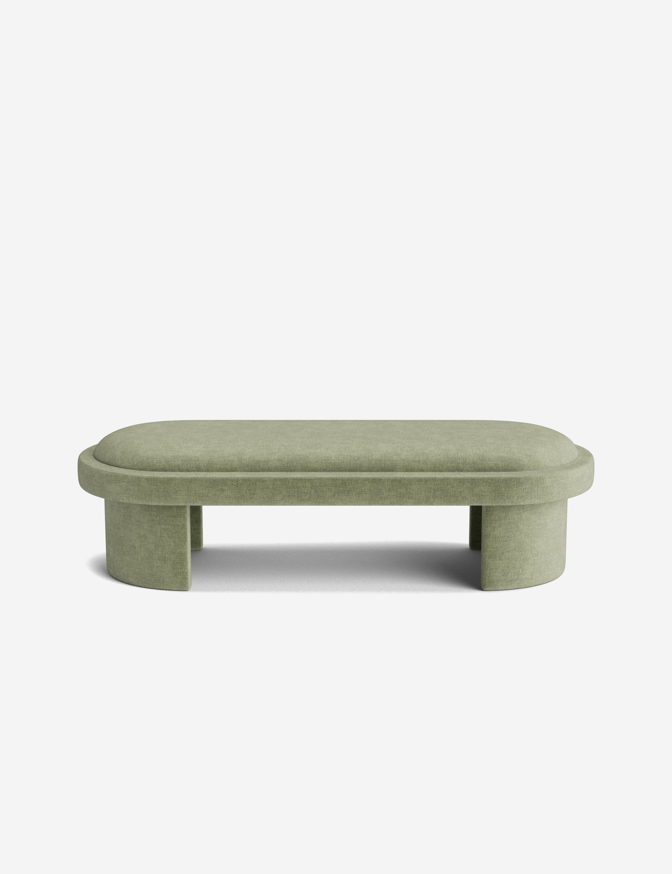 Banc - Une simplicité sculpturale définit le banc, dont l'assise capitonnée et les pieds incurvés offrent un moment d'architecture discrète