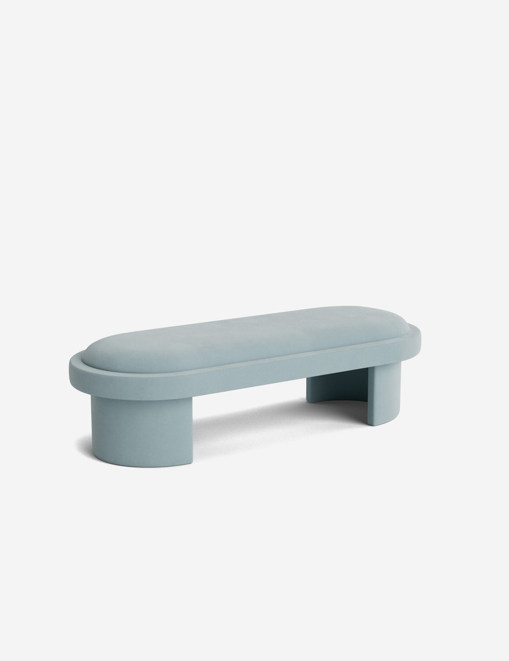 Banc - Une simplicité sculpturale définit le banc, dont l'assise capitonnée et les pieds incurvés offrent un moment d'architecture discrète