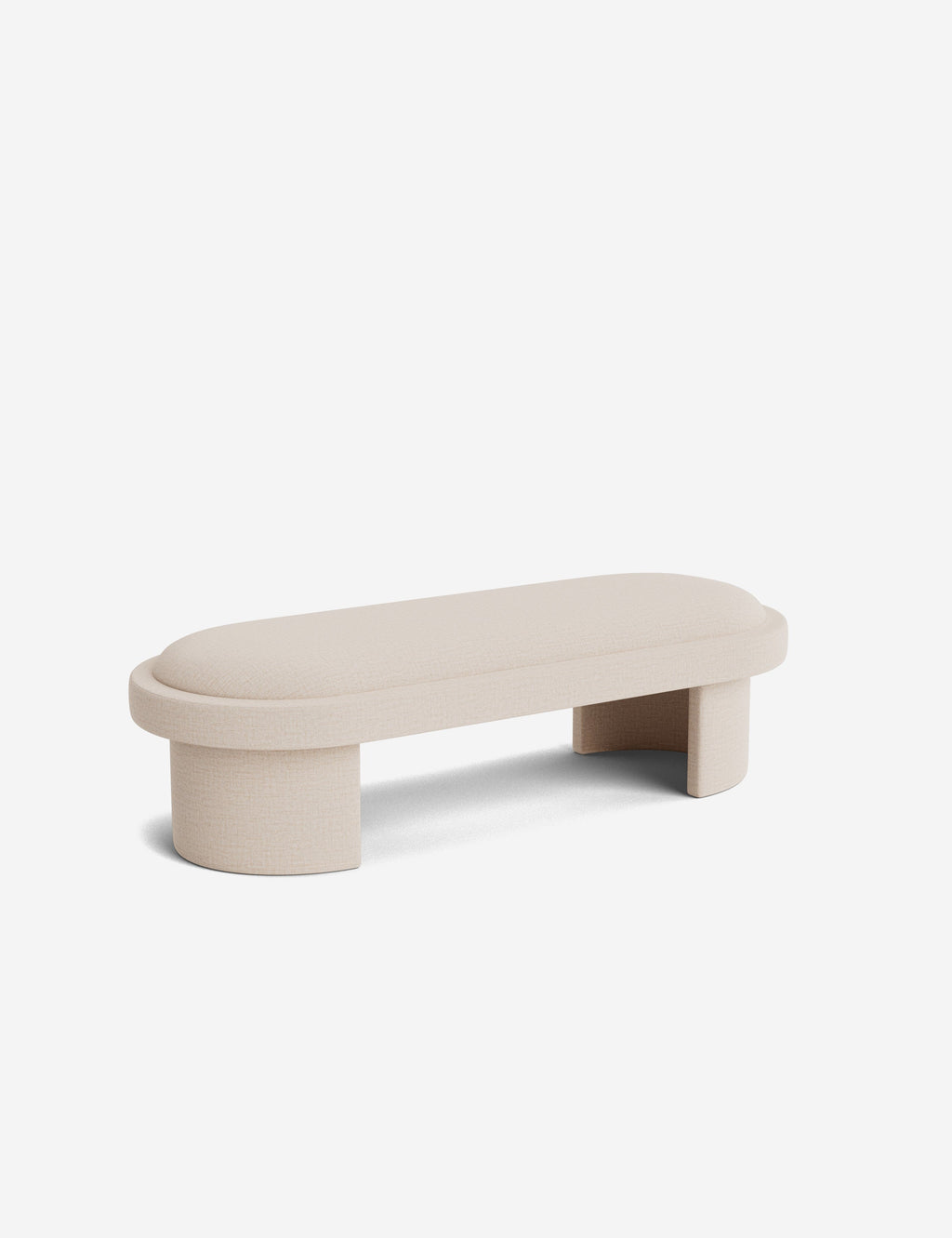 Banc - Une simplicité sculpturale définit le banc, dont l'assise capitonnée et les pieds incurvés offrent un moment d'architecture discrète