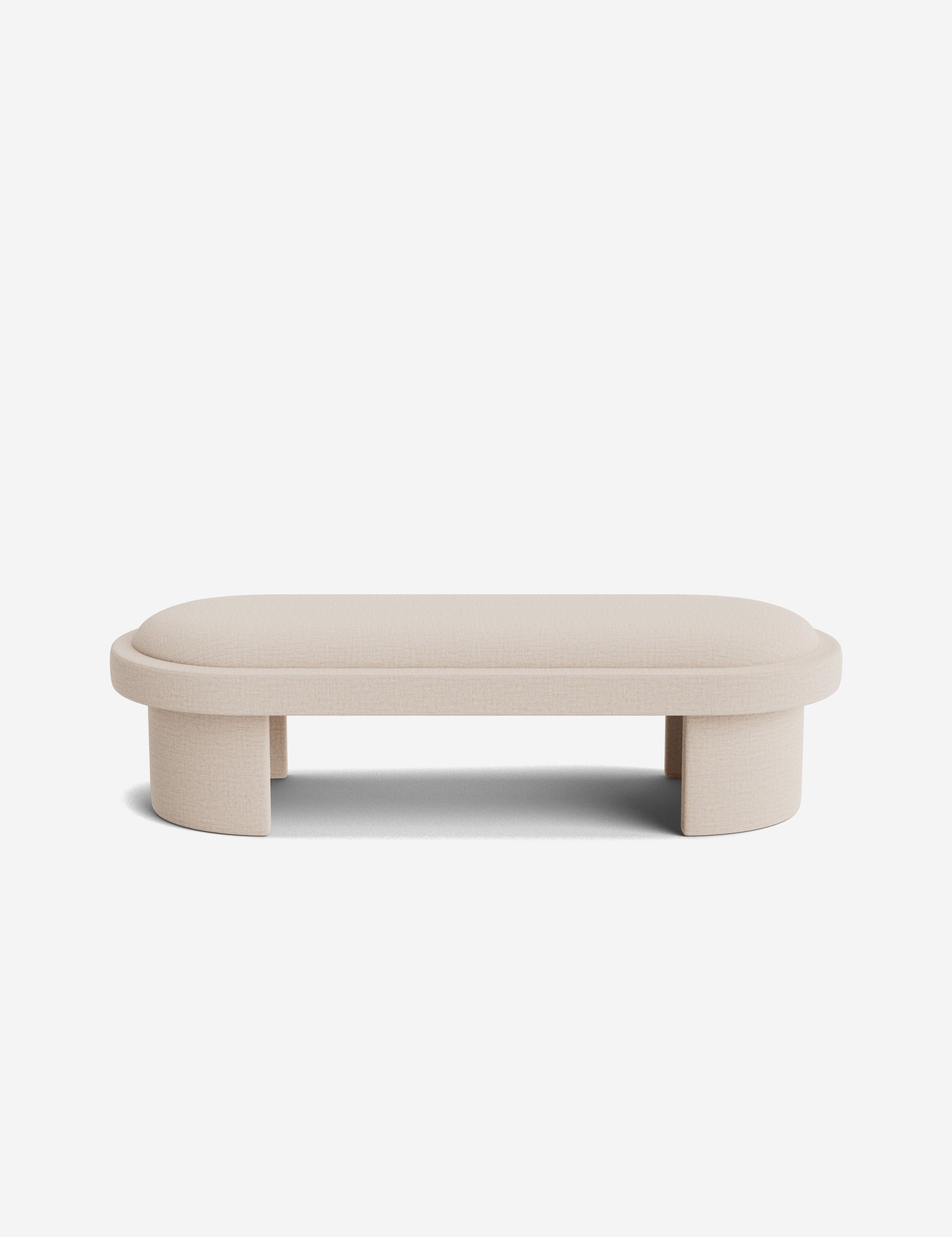 Banc - Une simplicité sculpturale définit le banc, dont l'assise capitonnée et les pieds incurvés offrent un moment d'architecture discrète
