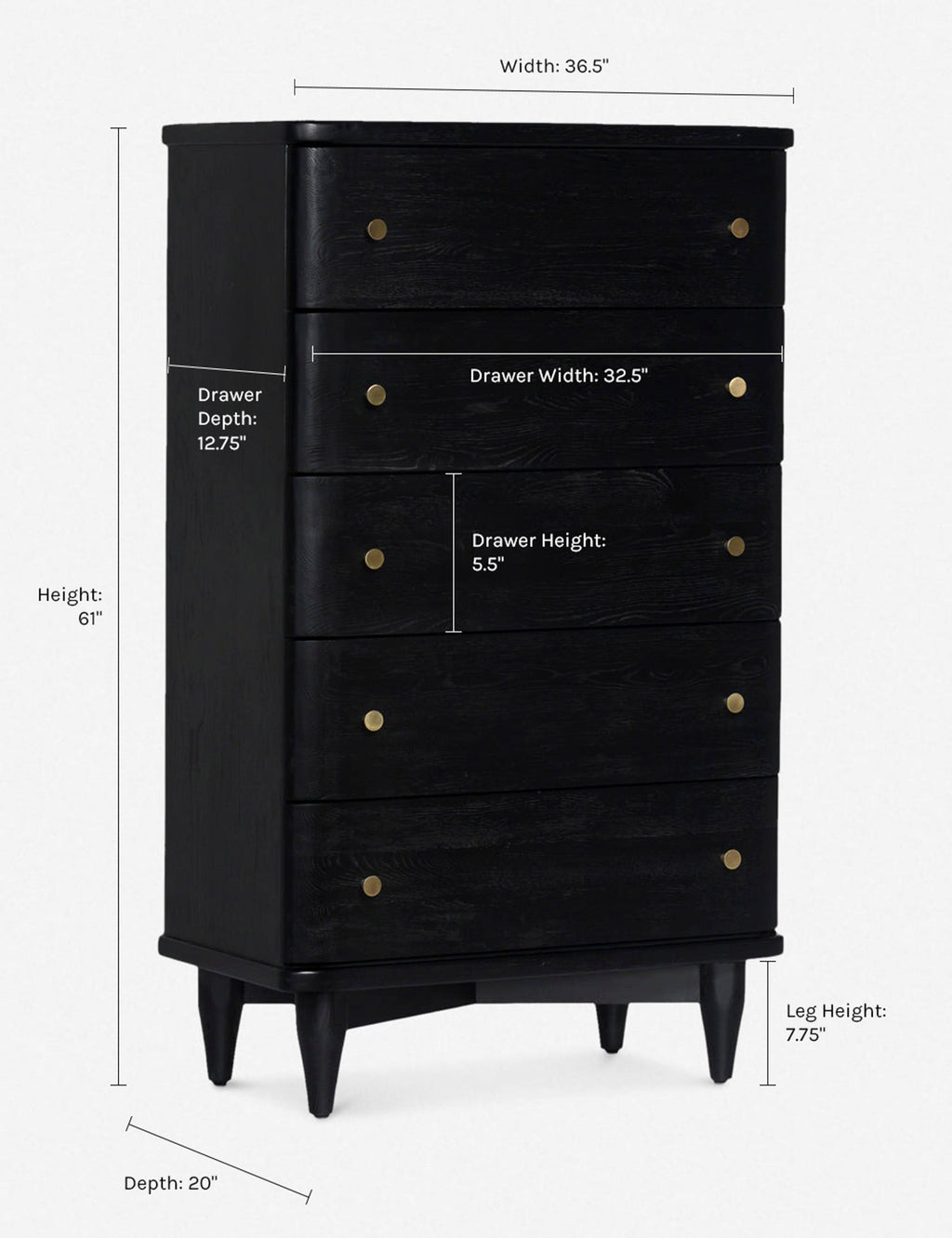 Commode à 5 tiroirs - Les lignes douces et sculptées de cette commode en chêne certifié FSC complètent la texture naturelle de son grain de bois.