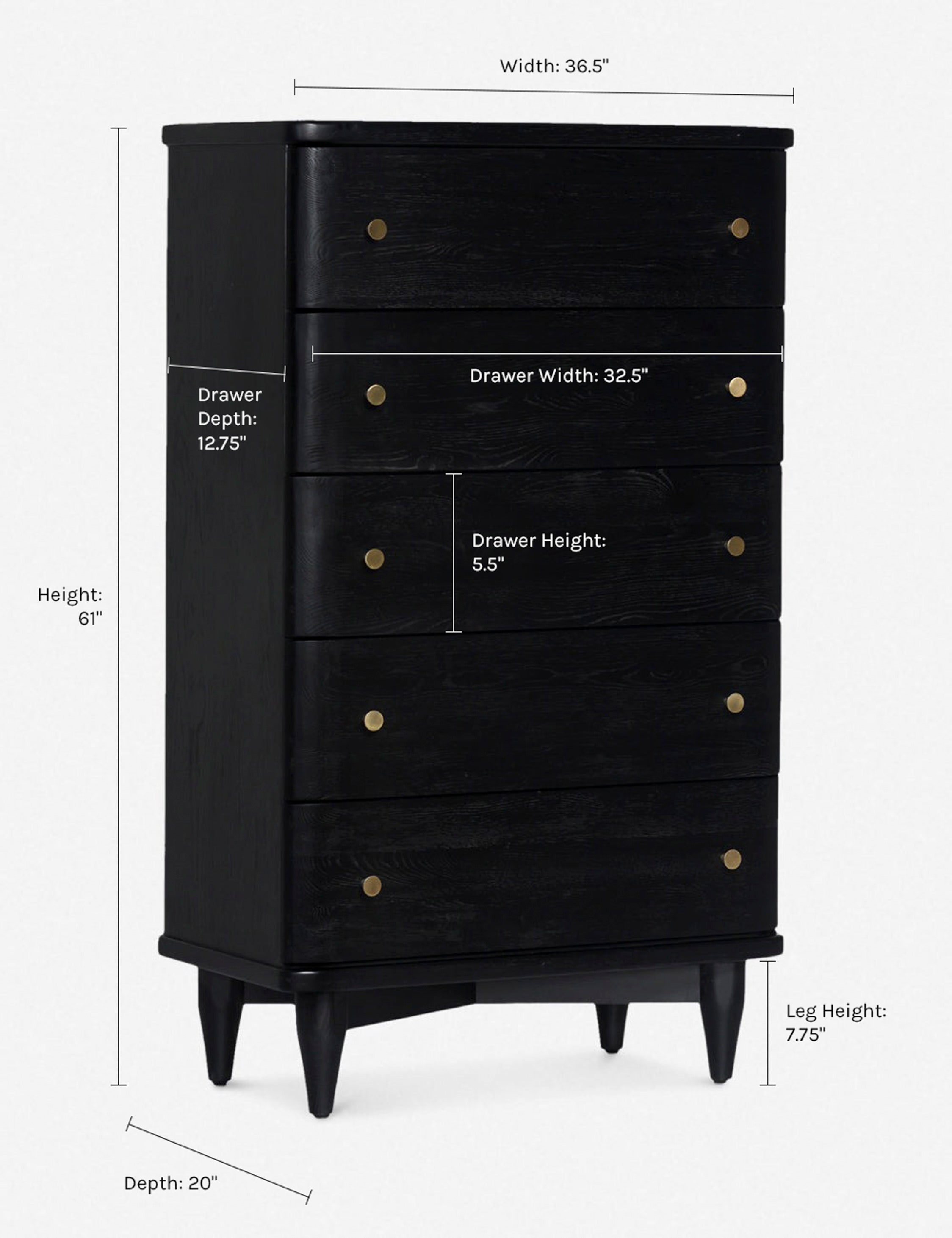 Commode à 5 tiroirs - Les lignes douces et sculptées de cette commode en chêne certifié FSC complètent la texture naturelle de son grain de bois.