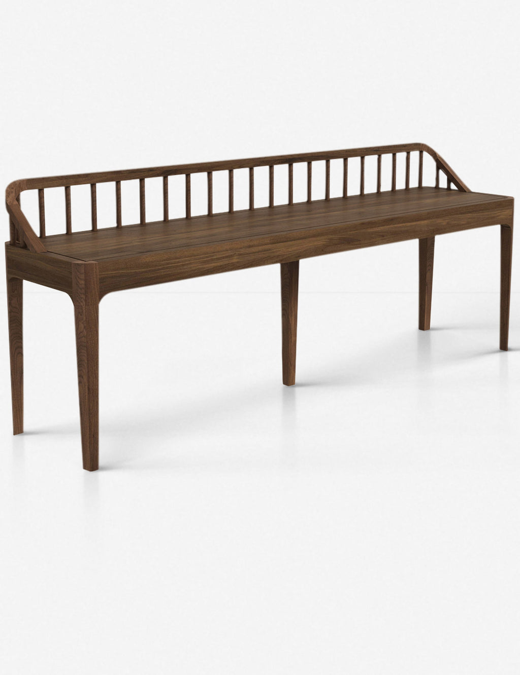 Banc - Des fuseaux traditionnels revisitent la modernité avec le dossier bas de ce banc et ses pieds coniques d'inspiration mid-century